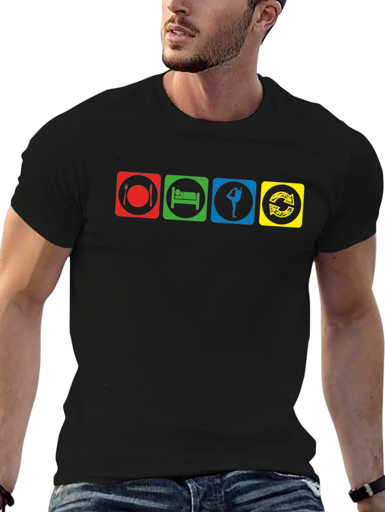 Eat Sleep Gymnastics Repeat Black Graphic T-Shirt