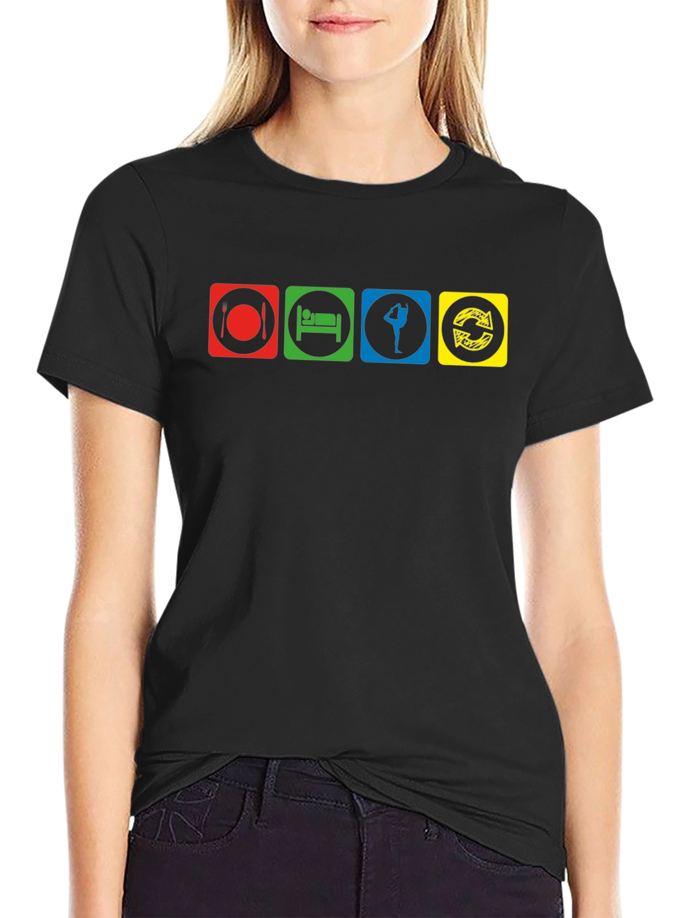 Eat Sleep Gymnastics Repeat Black Graphic T-Shirt