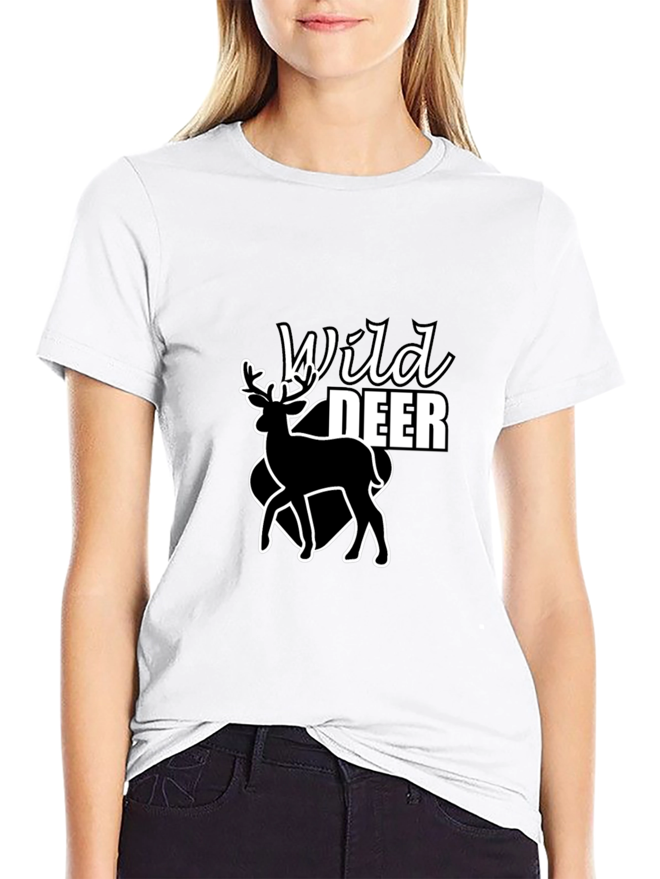 Wild Deer Graphic Tee - Black Cotton T-Shirt