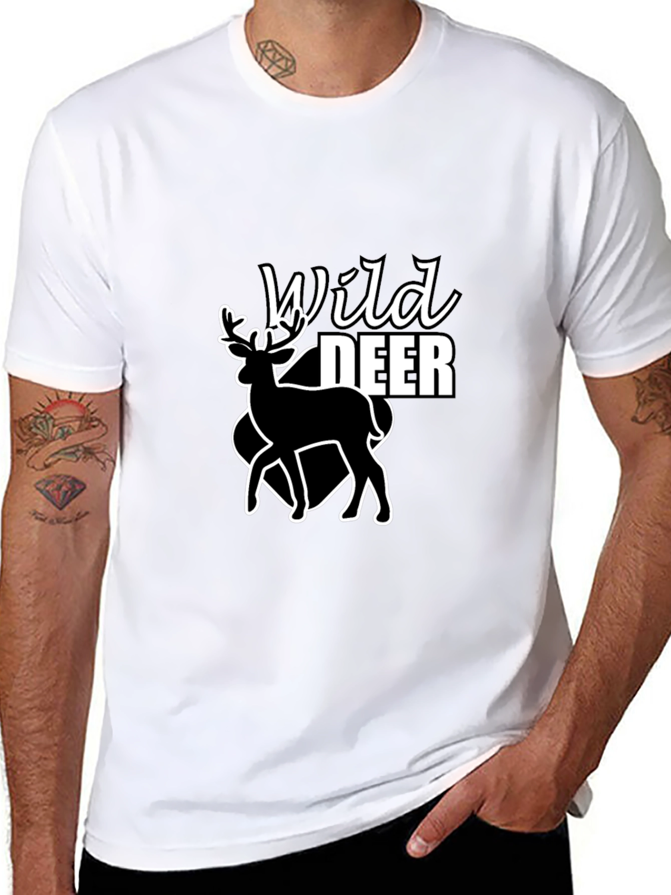 Wild Deer Graphic Tee - Black Cotton T-Shirt