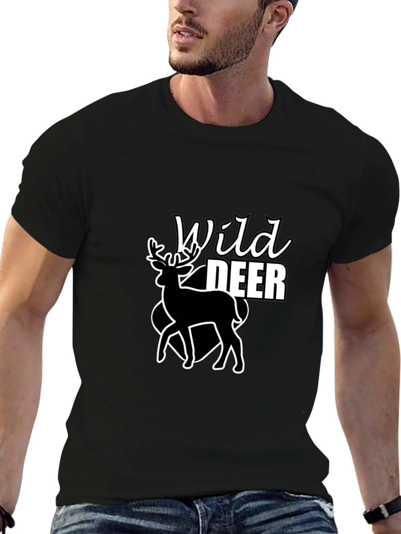 Wild Deer Graphic Tee - Black Cotton T-Shirt