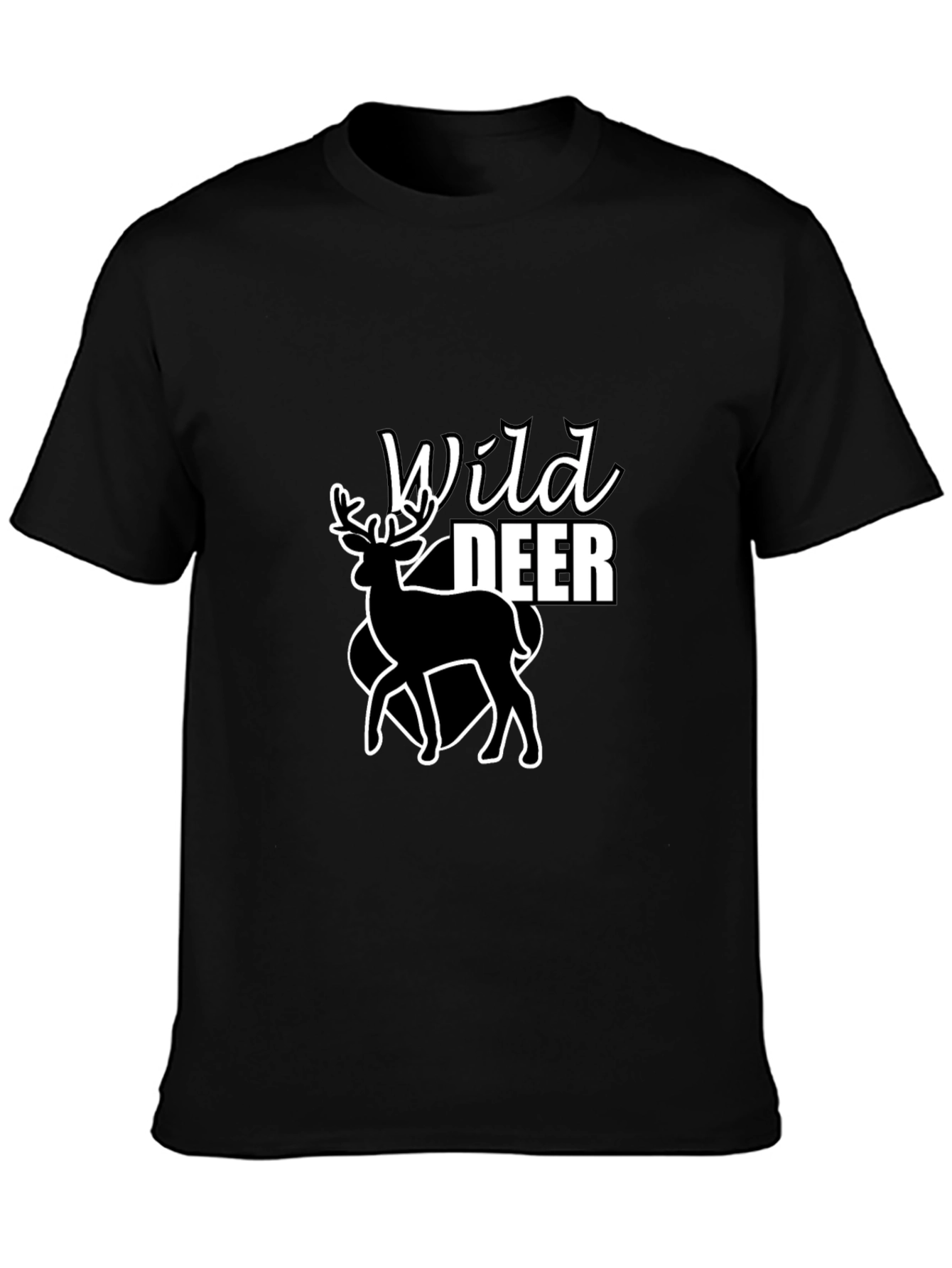 Wild Deer Graphic Tee - Black Cotton T-Shirt