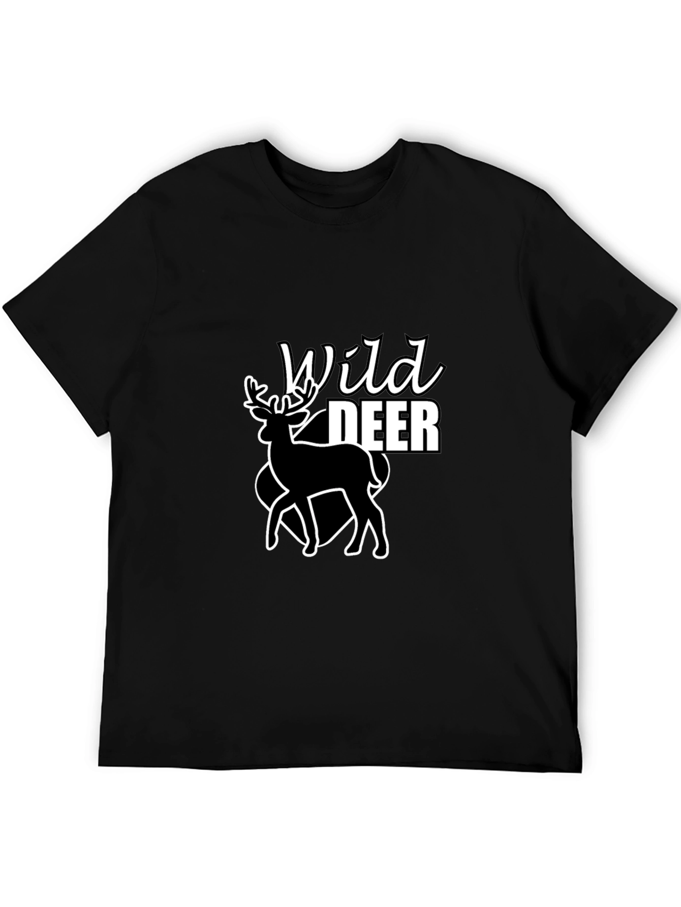 Wild Deer Graphic Tee - Black Cotton T-Shirt