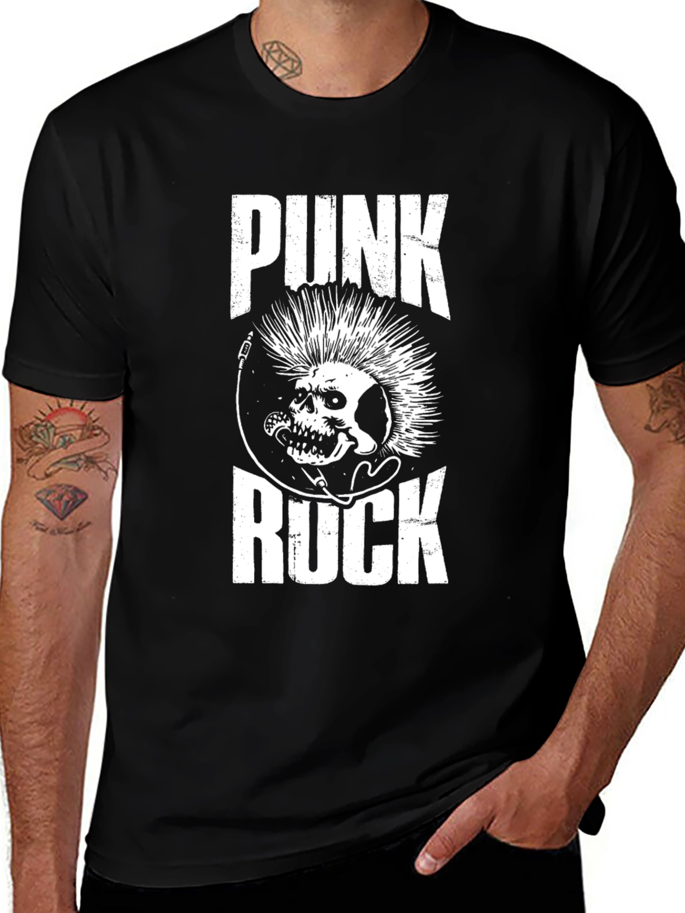 Punk Rock Skull Graphic Tee - Black
