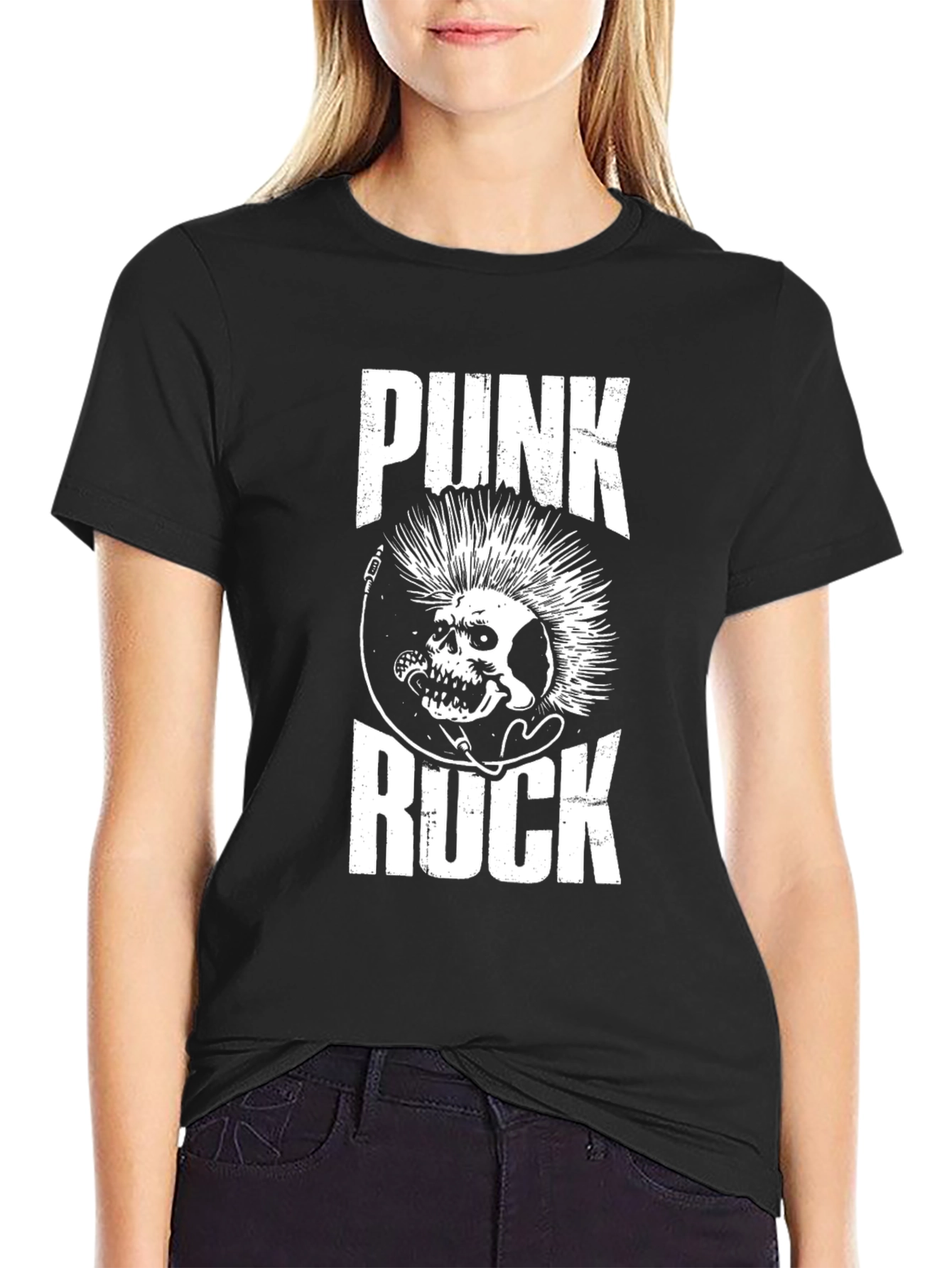 Punk Rock Skull Graphic Tee - Black