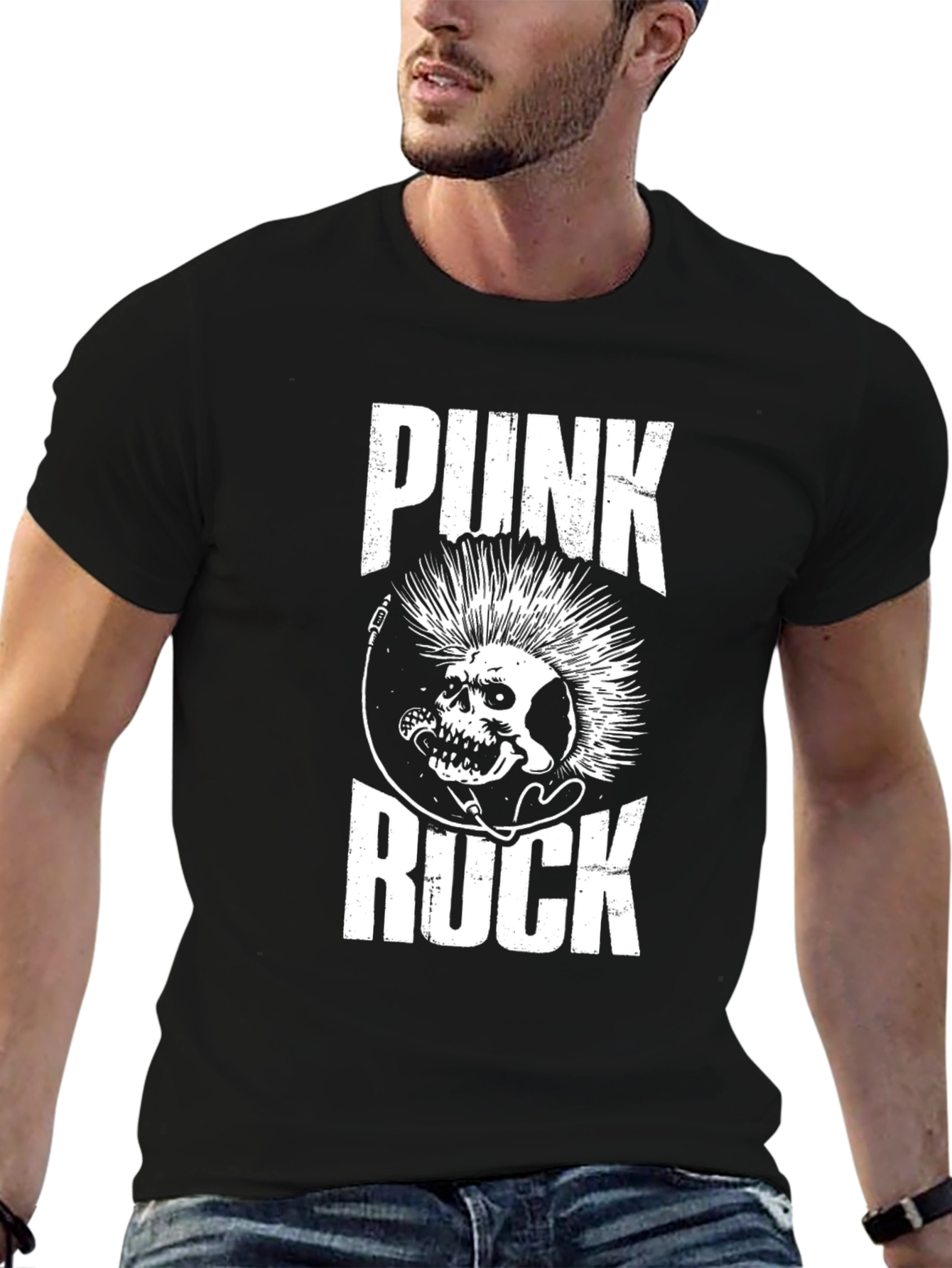 Punk Rock Skull Graphic Tee - Black