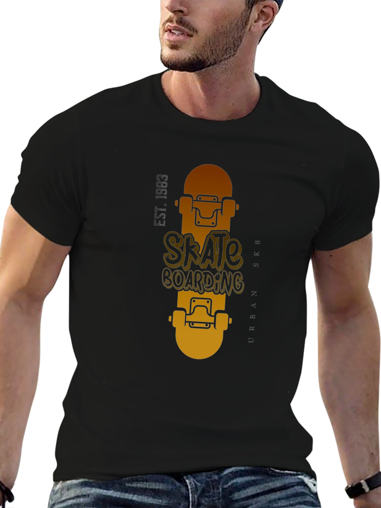 Skateboarding Graphic Tee - Black Urban Style