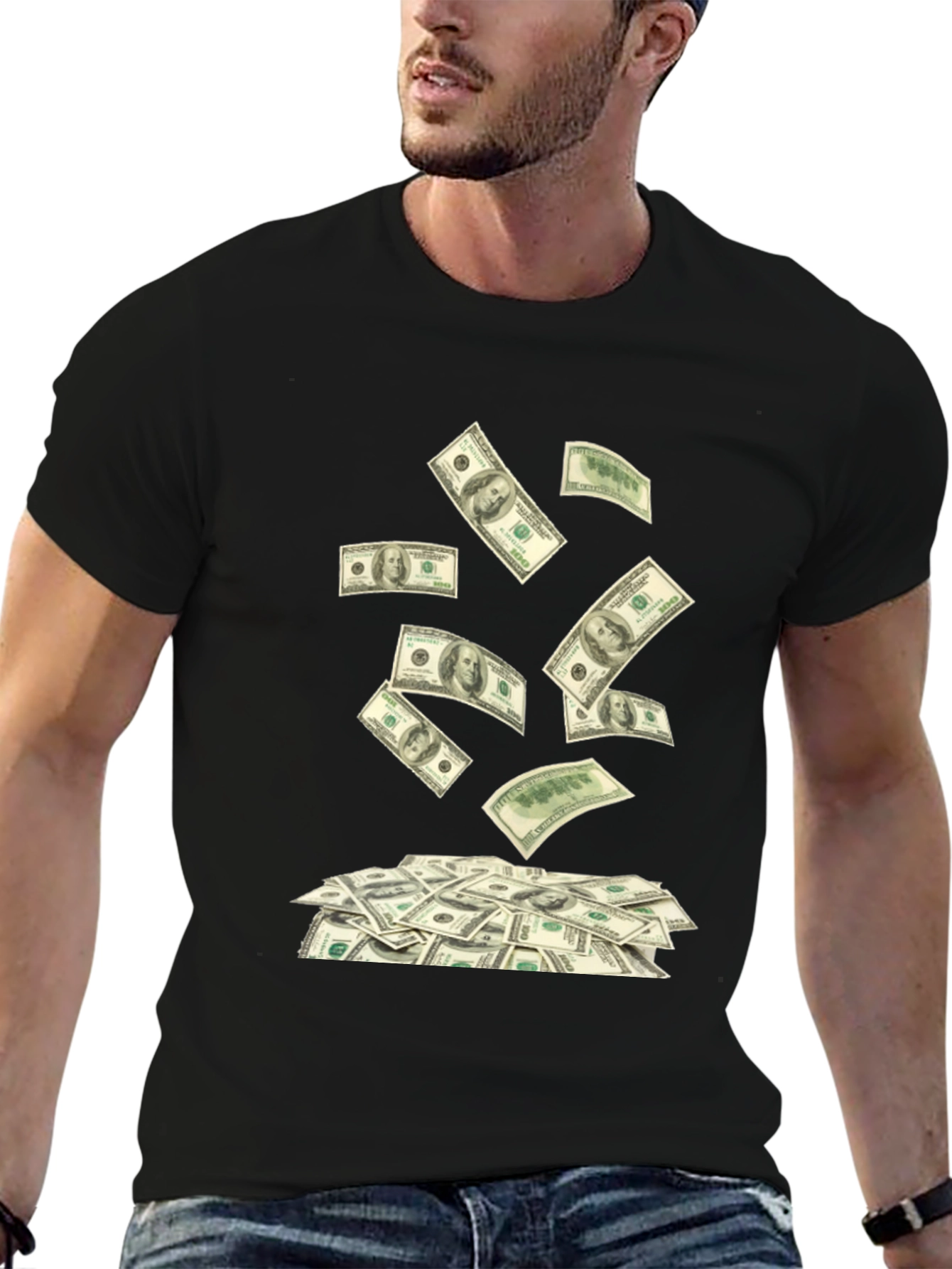 Money T-Shirt - Black - Hundred Dollar Bills