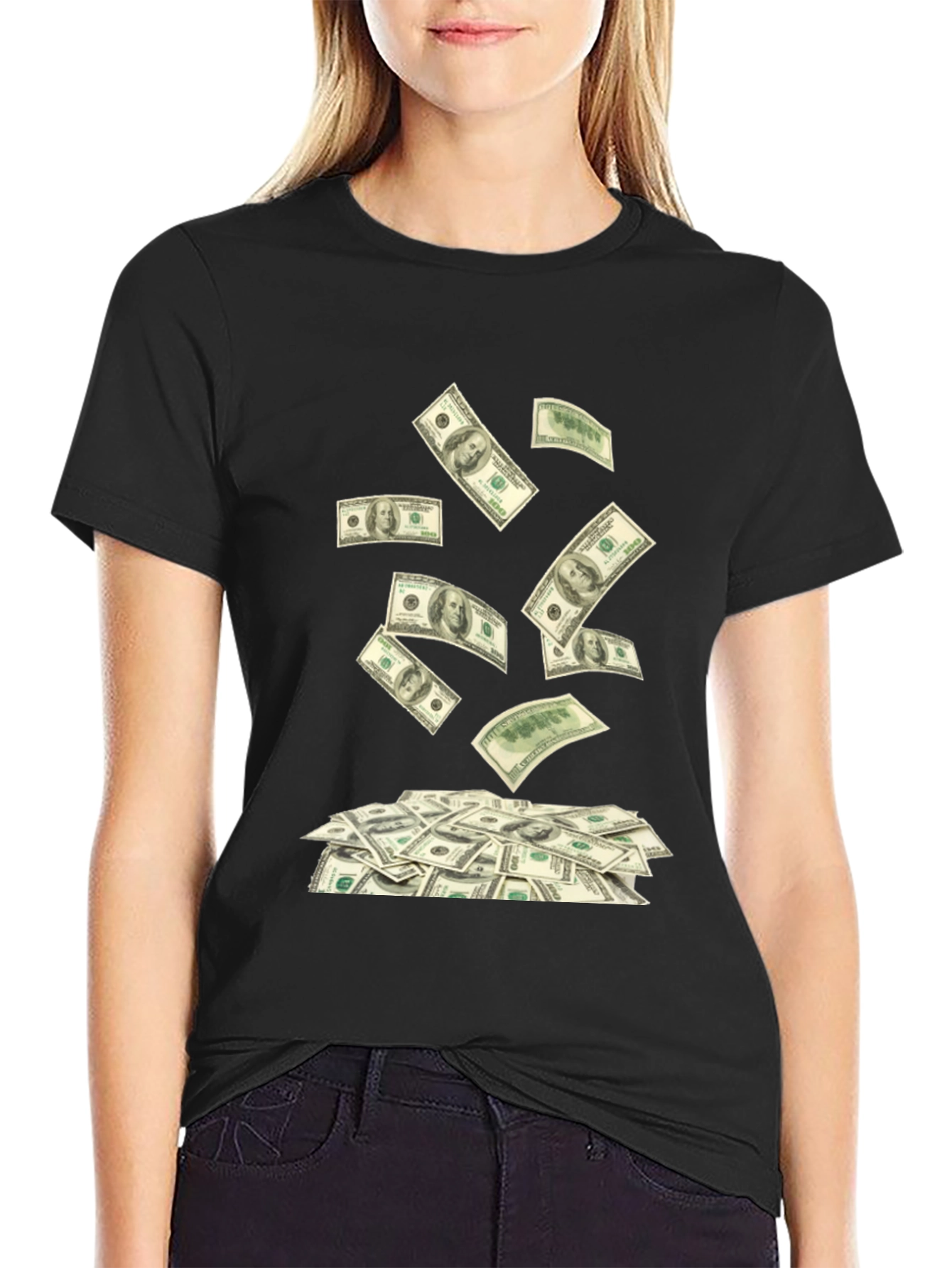 Money T-Shirt - Black - Hundred Dollar Bills