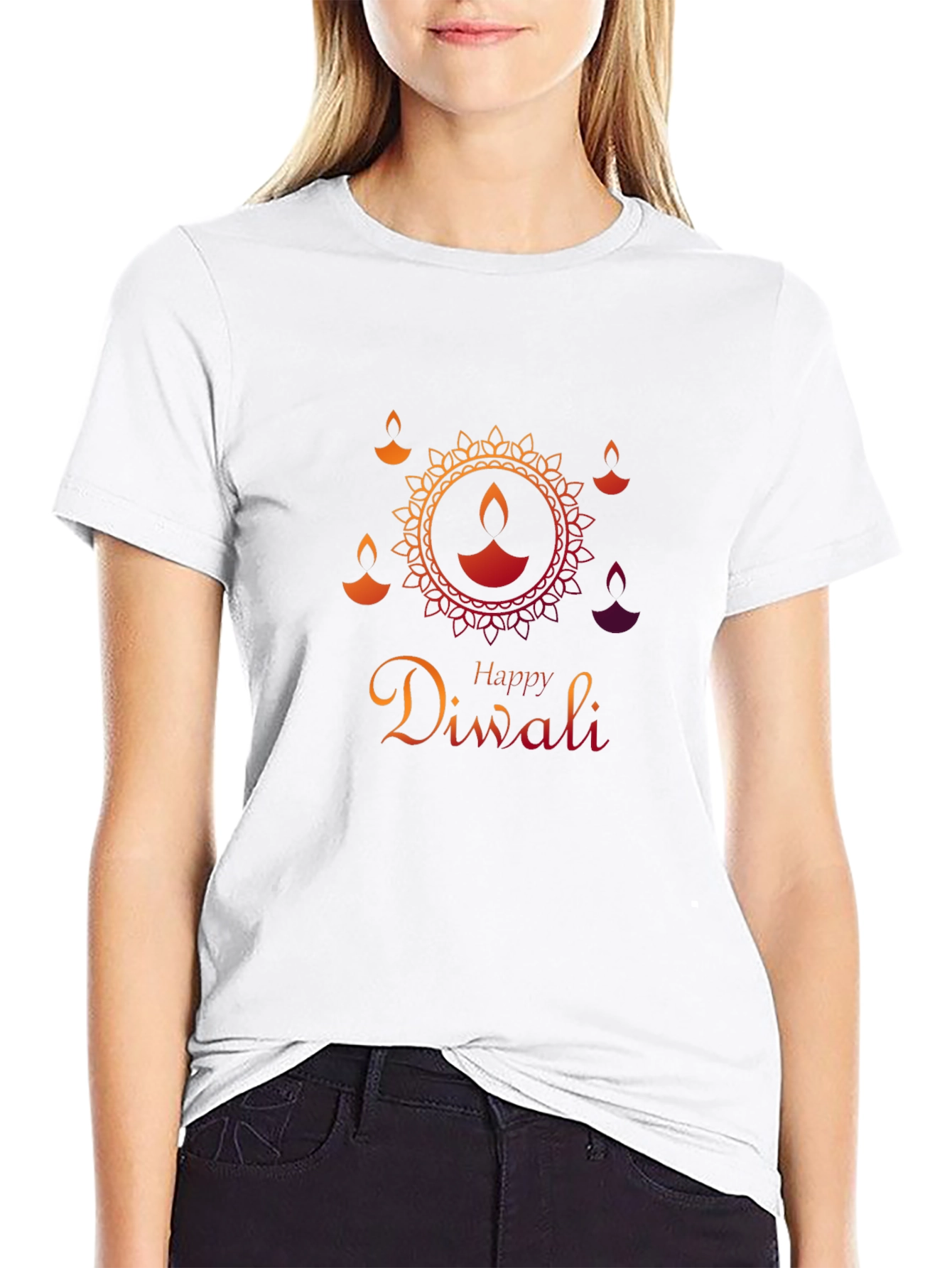 Happy Diwali Graphic Tee - Black Cotton Blend