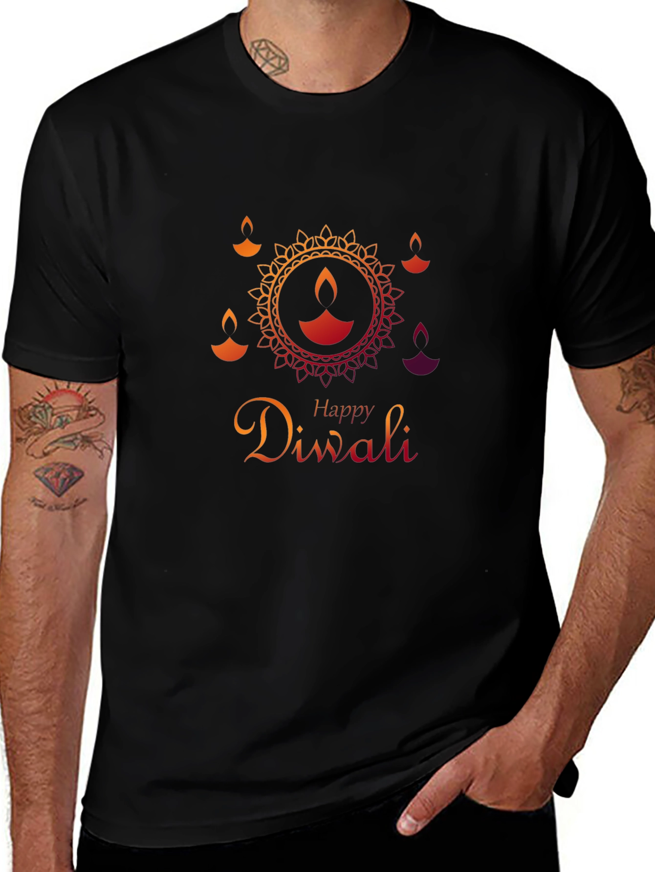 Happy Diwali Graphic Tee - Black Cotton Blend