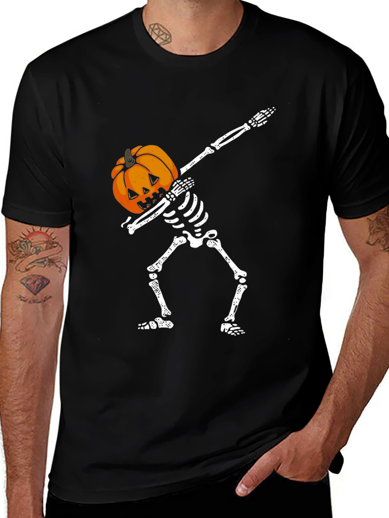 Skeleton Pumpkin Head Dab T-Shirt
