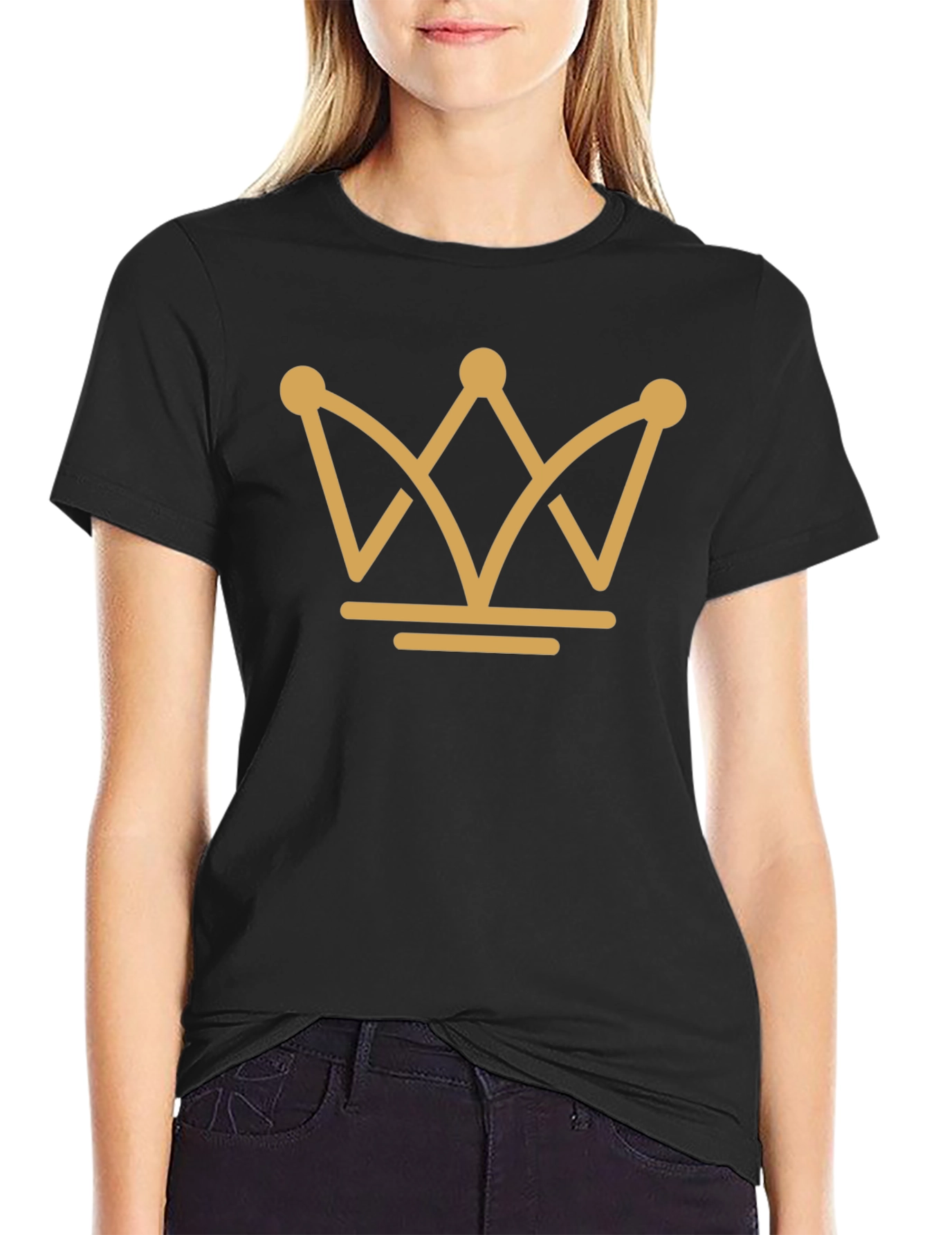 Golden Crown Graphic Tee - Black Cotton T-Shirt