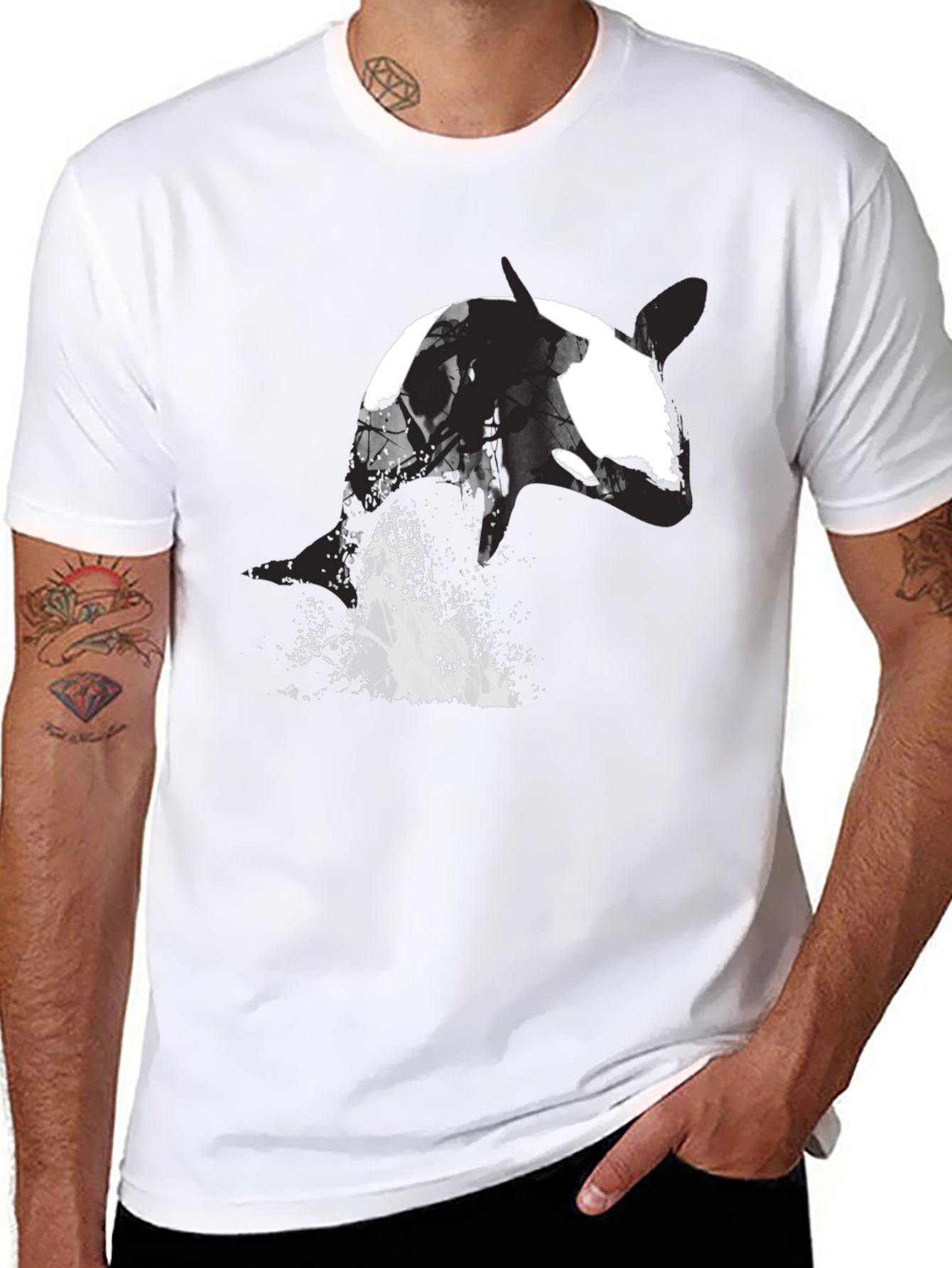 Orca Whale Graphic Tee - Black Cotton T-Shirt