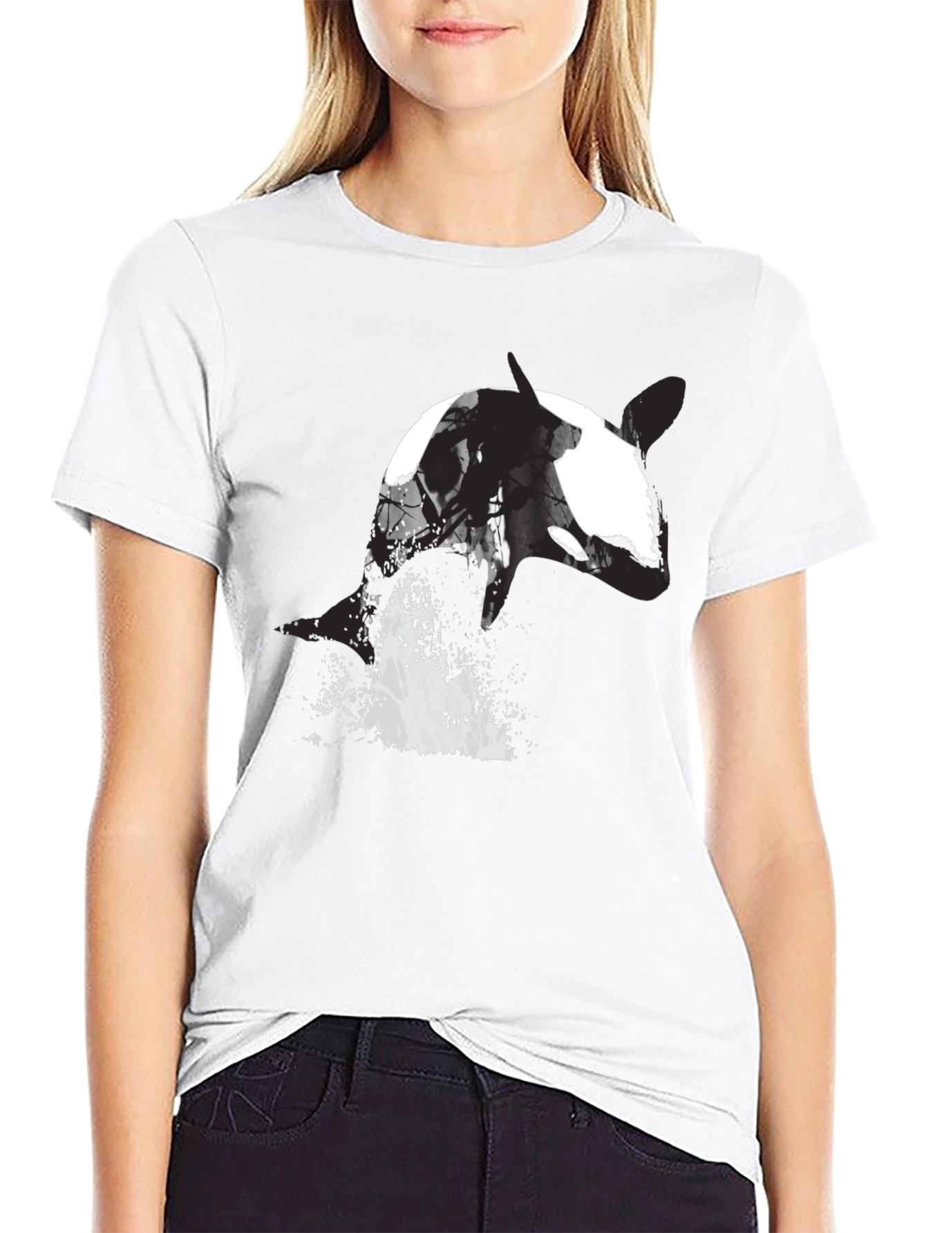 Orca Whale Graphic Tee - Black Cotton T-Shirt