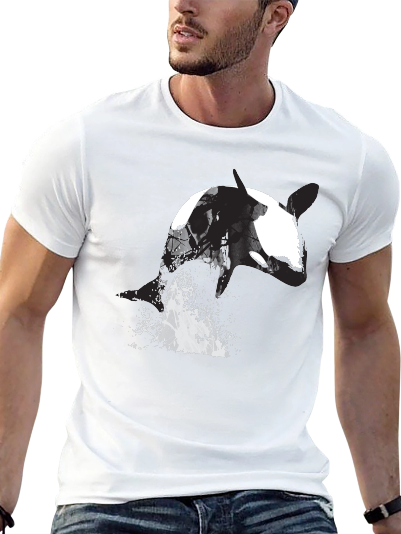 Orca Whale Graphic Tee - Black Cotton T-Shirt