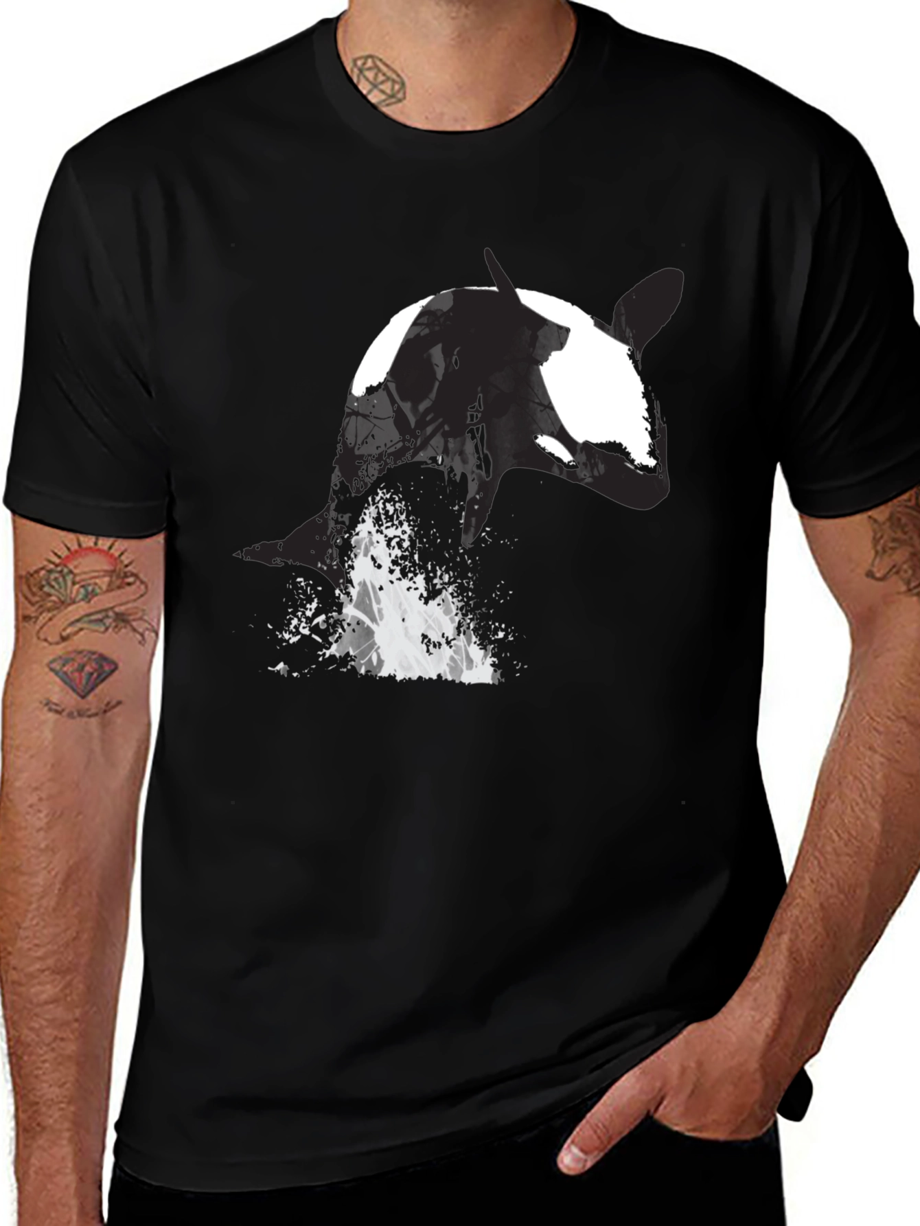 Orca Whale Graphic Tee - Black Cotton T-Shirt
