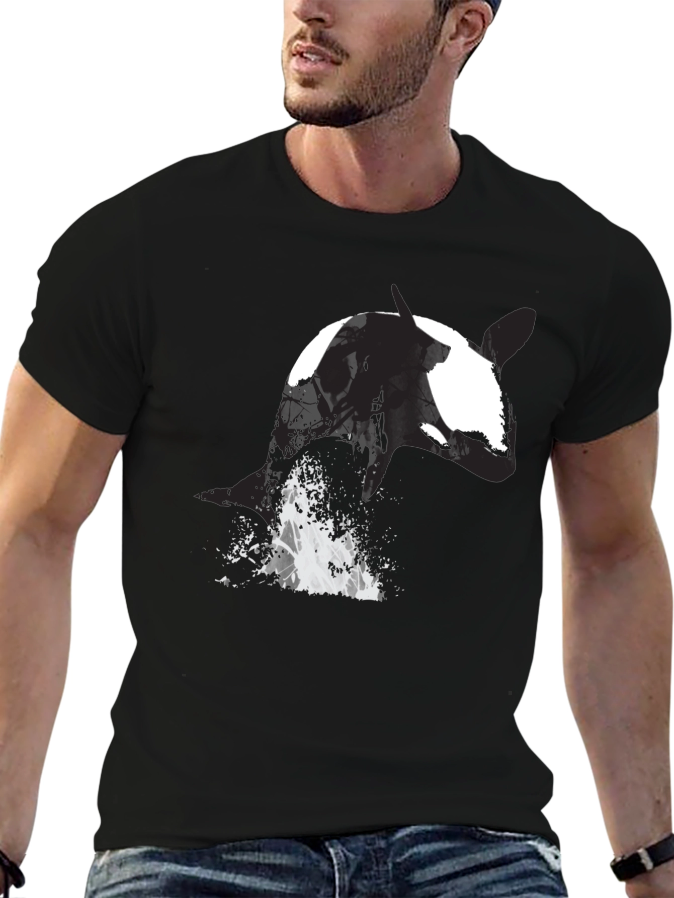Orca Whale Graphic Tee - Black Cotton T-Shirt