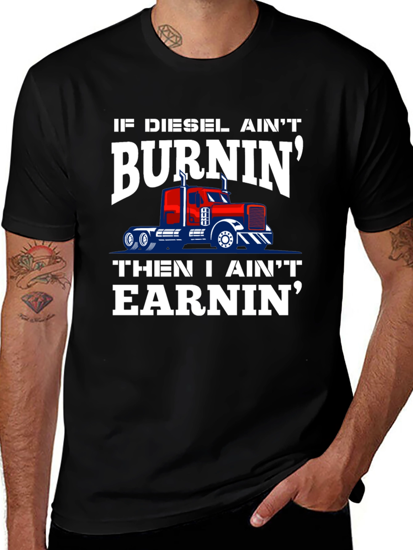 Diesel Burnin Trucker Tee - Black Graphic T-Shirt