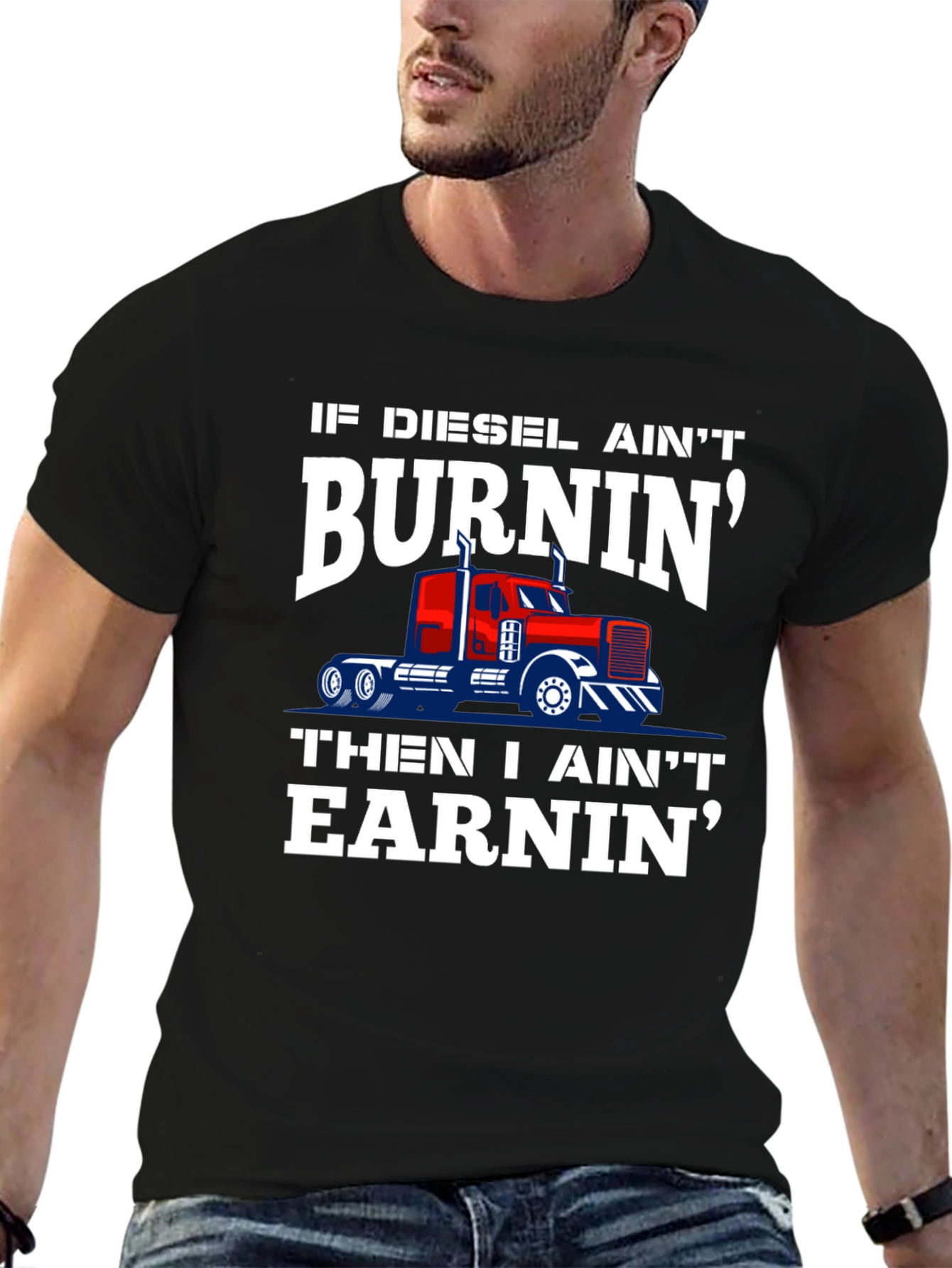 Diesel Burnin Trucker Tee - Black Graphic T-Shirt