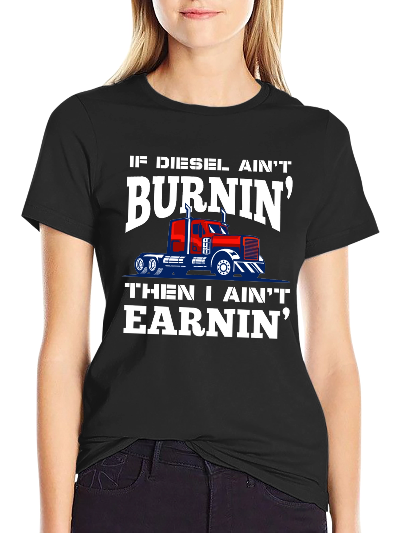 Diesel Burnin Trucker Tee - Black Graphic T-Shirt