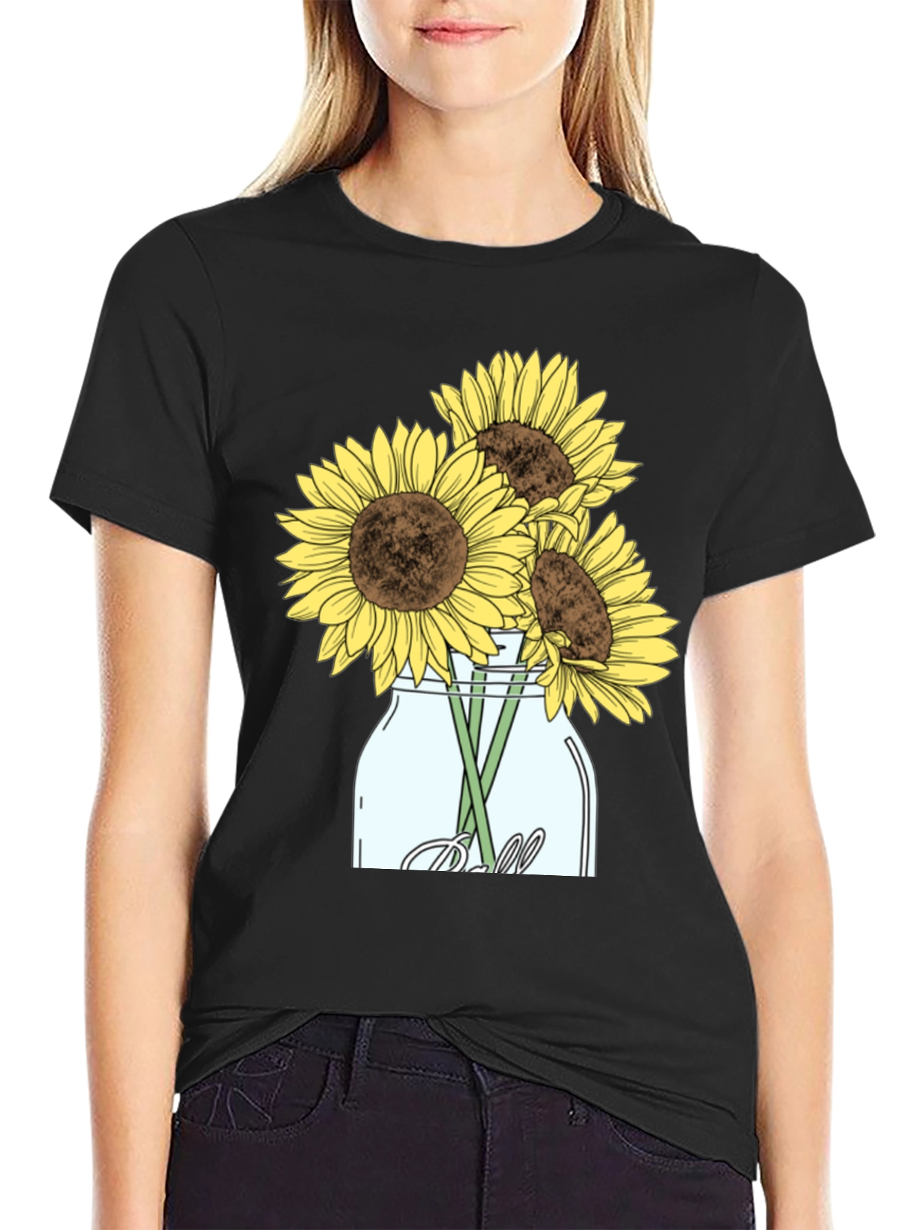 Sunflower Mason Jar Graphic Tee - Black