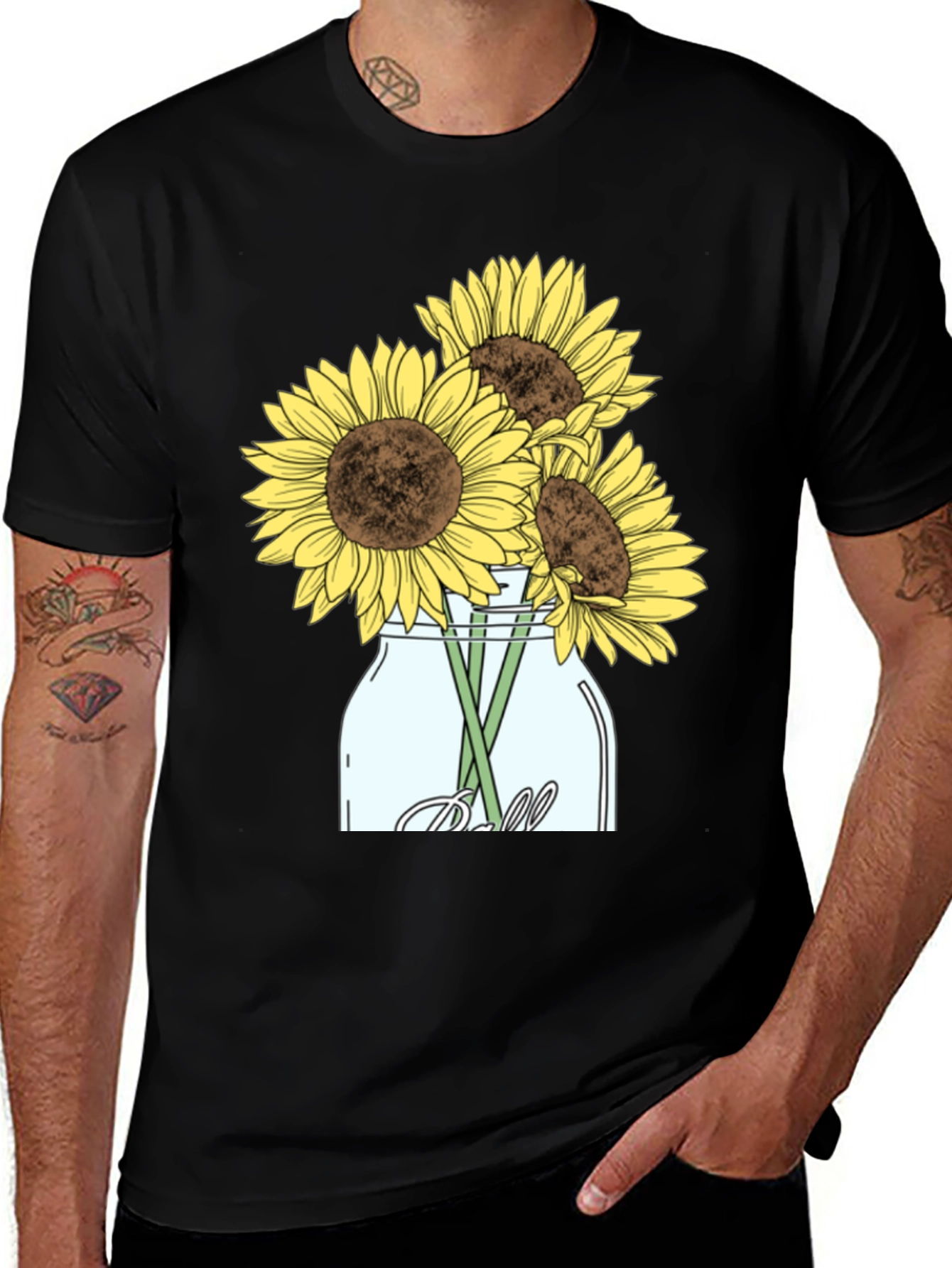 Sunflower Mason Jar Graphic Tee - Black
