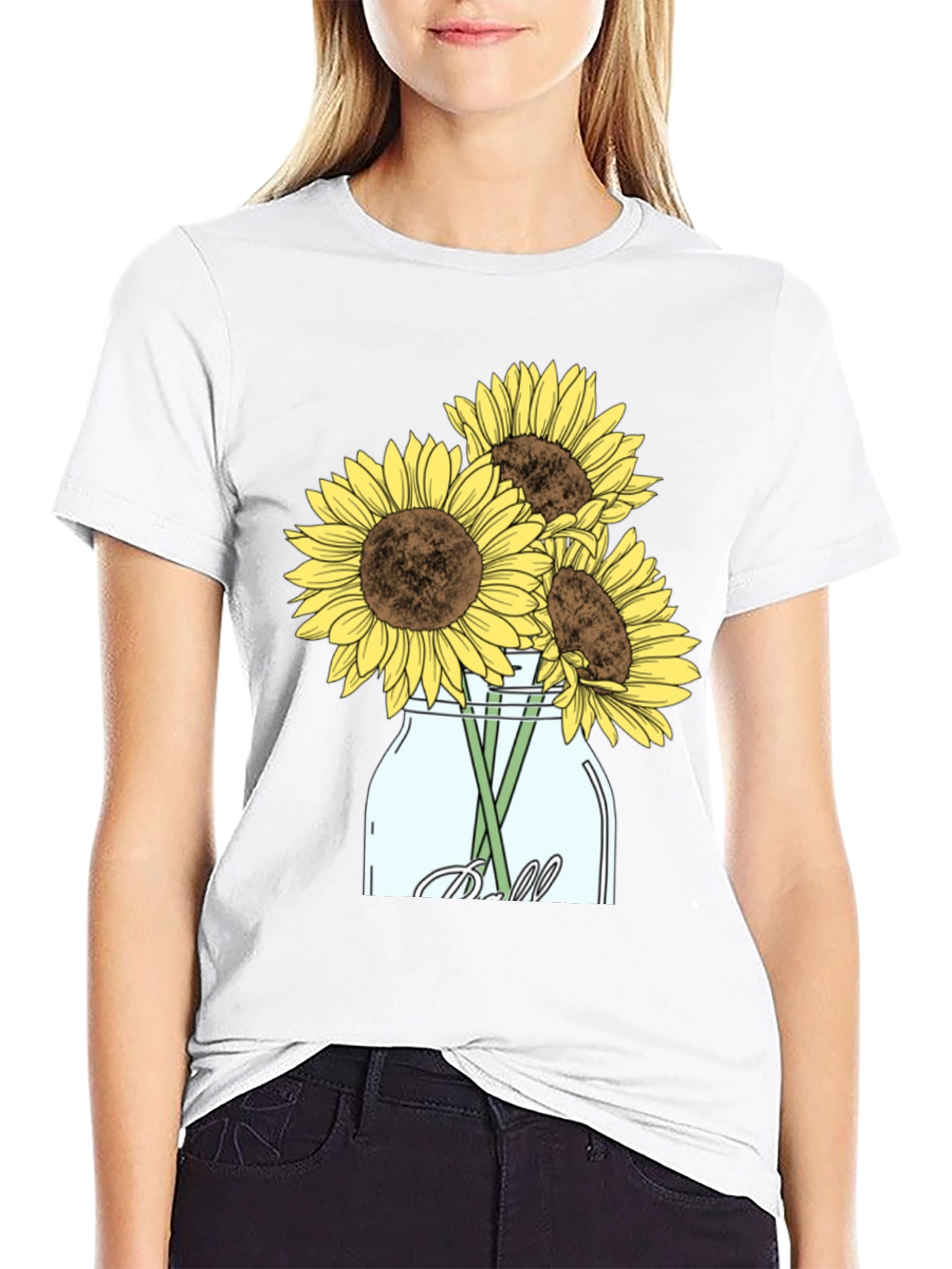 Sunflower Mason Jar Graphic Tee - Black