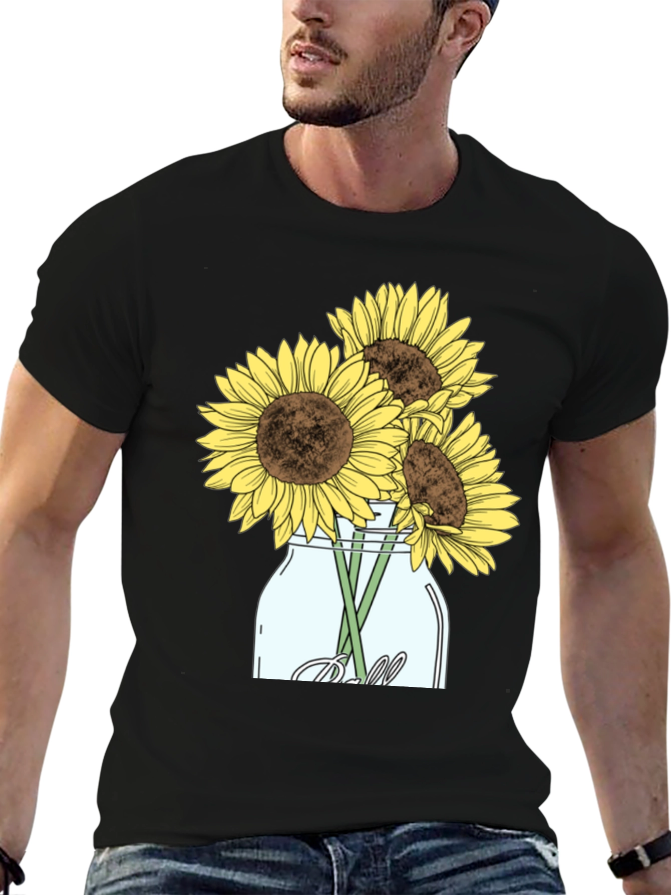 Sunflower Mason Jar Graphic Tee - Black