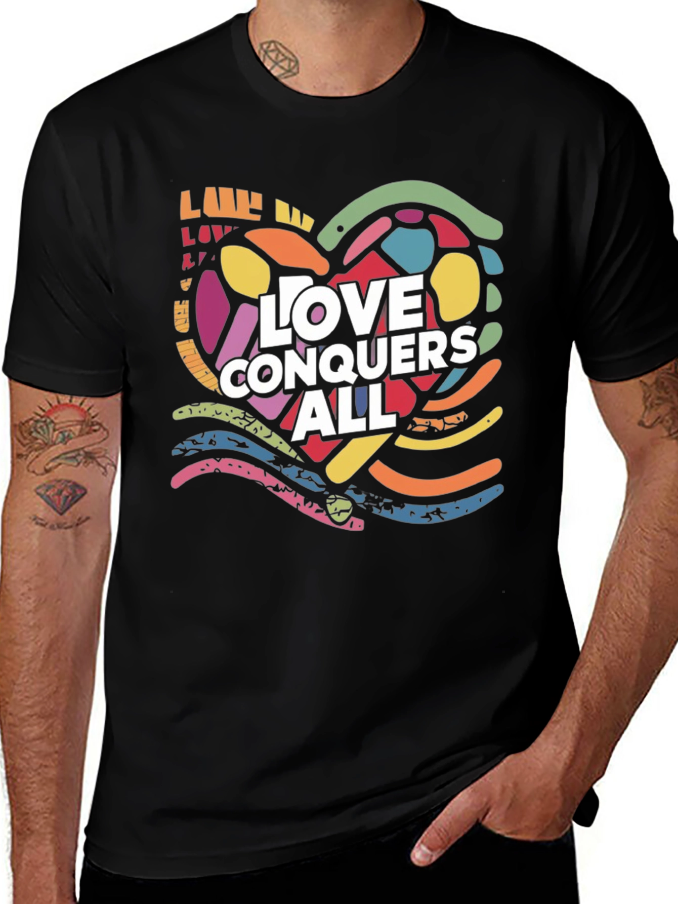 Love Conquers All Graphic Tee - Black Casual T-Shirt