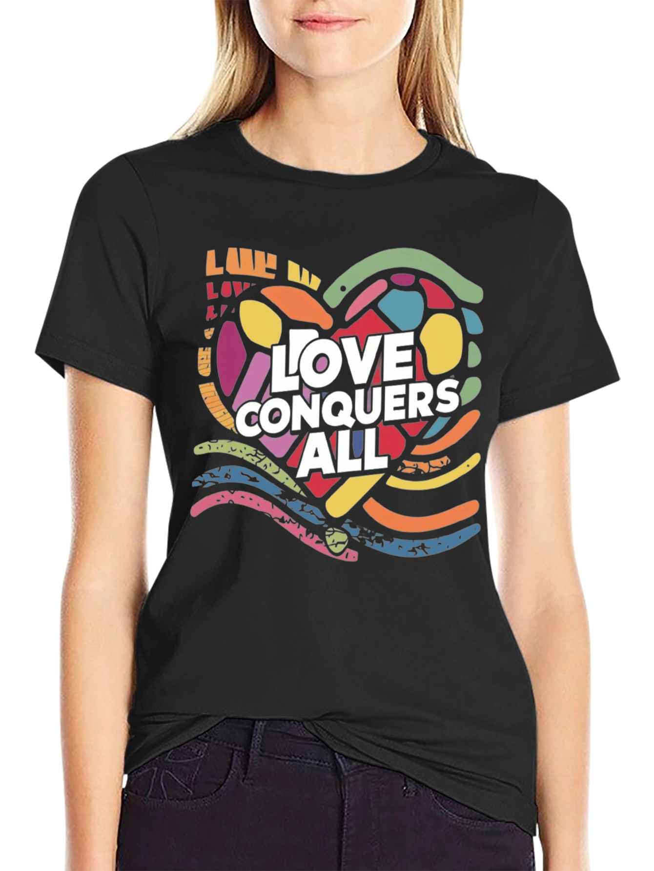 Love Conquers All Graphic Tee - Black Casual T-Shirt