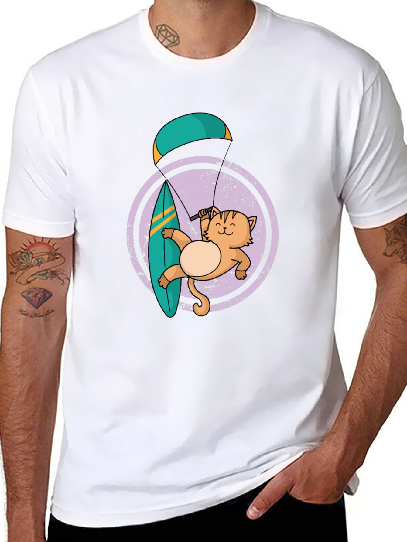 Cat Surfing with Parachute Graphic Tee