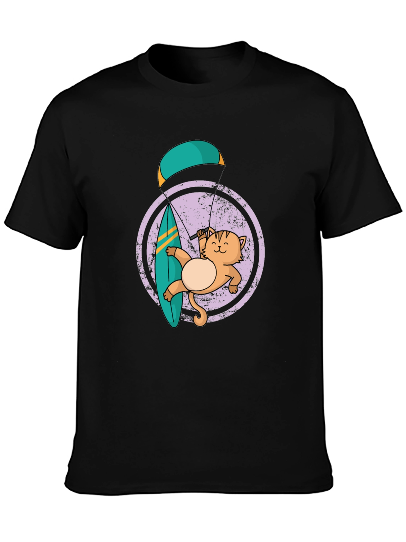 Cat Surfing with Parachute Graphic Tee