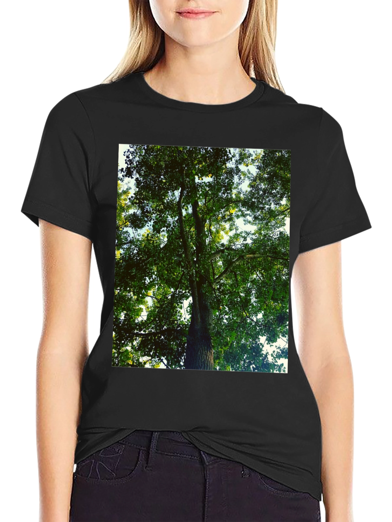 Nature Tree Graphic Tee - Black Cotton T-Shirt