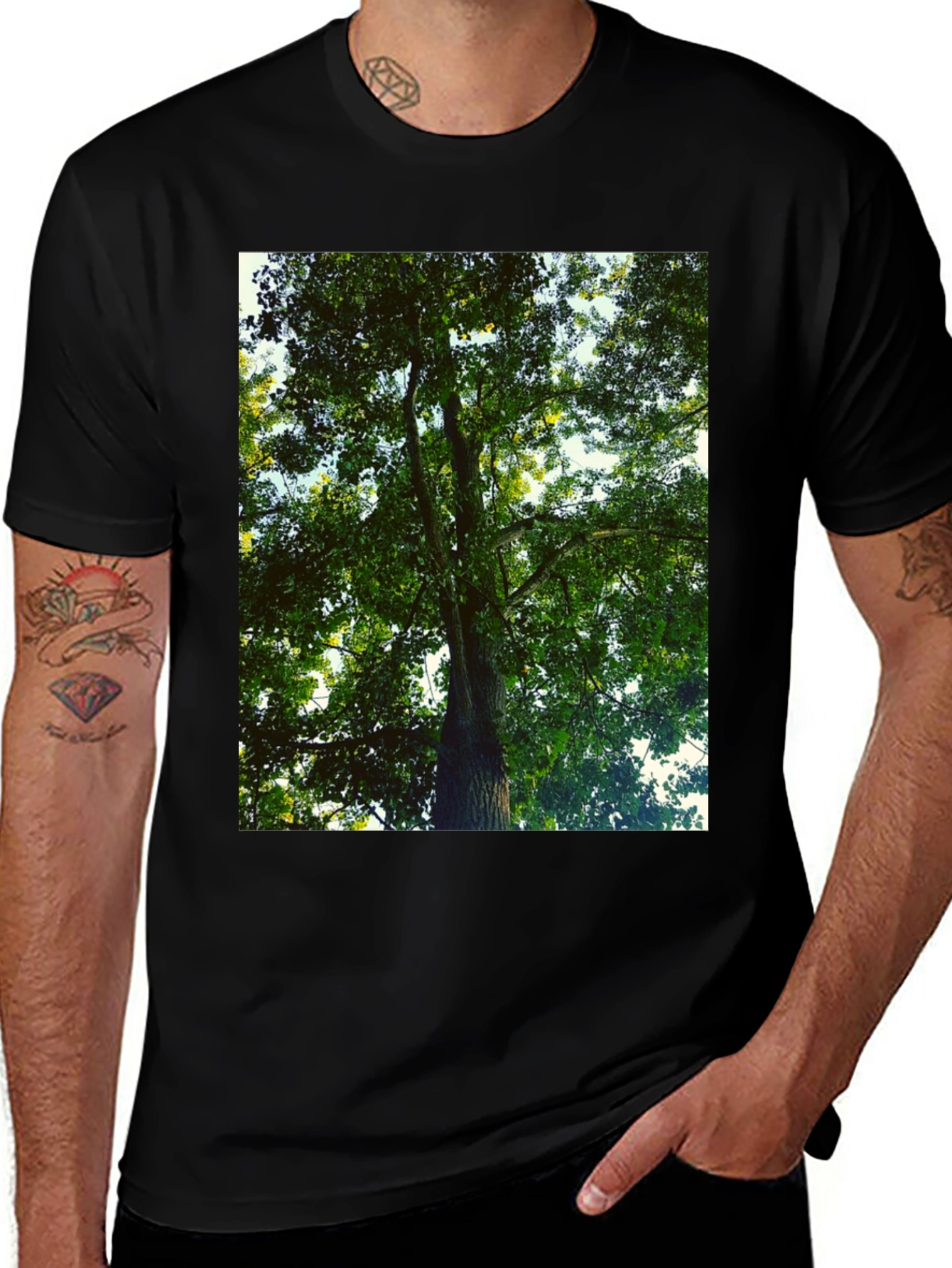 Nature Tree Graphic Tee - Black Cotton T-Shirt