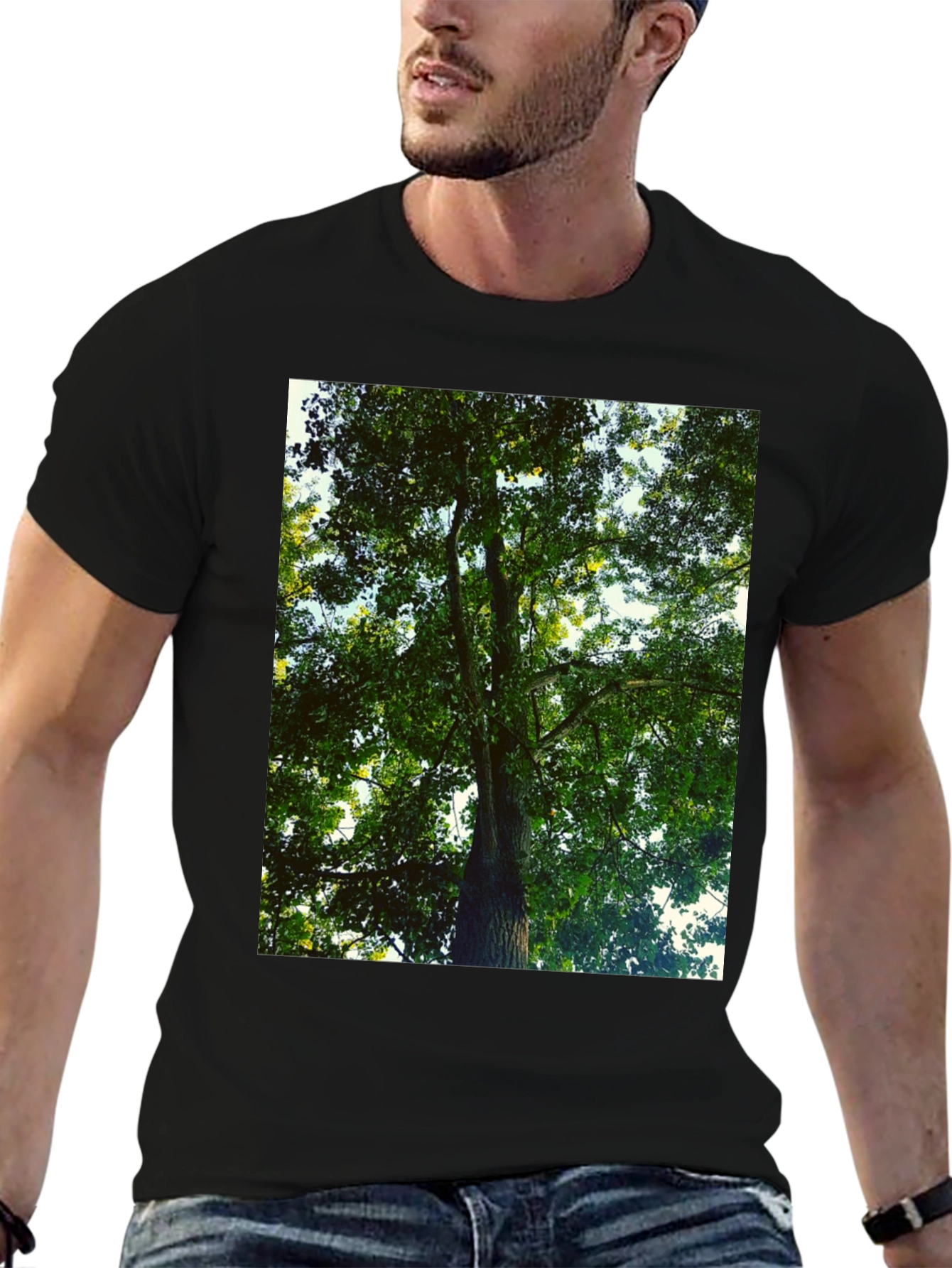 Nature Tree Graphic Tee - Black Cotton T-Shirt