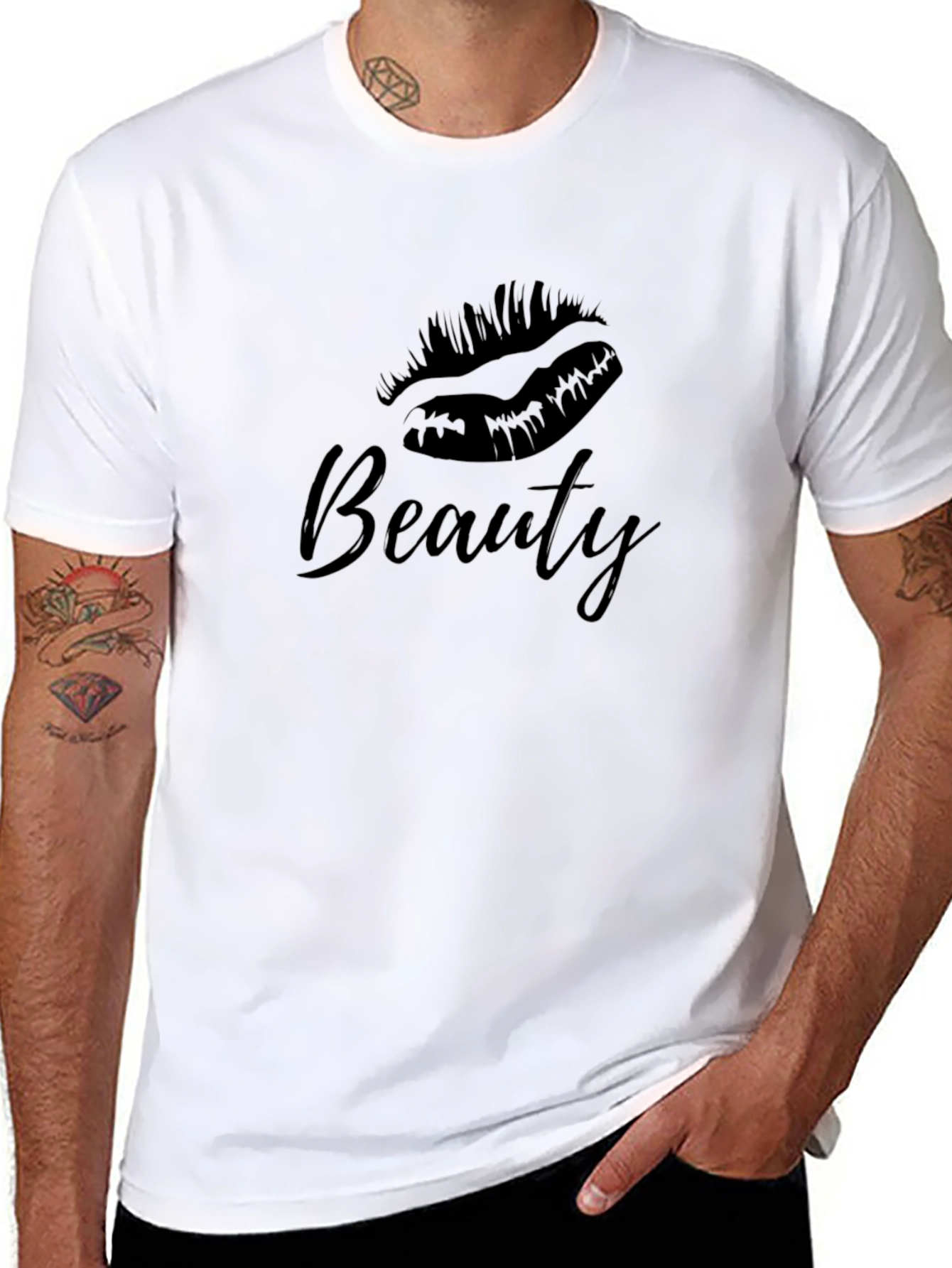 Beauty Lips Graphic Print T-Shirt - Casual Style
