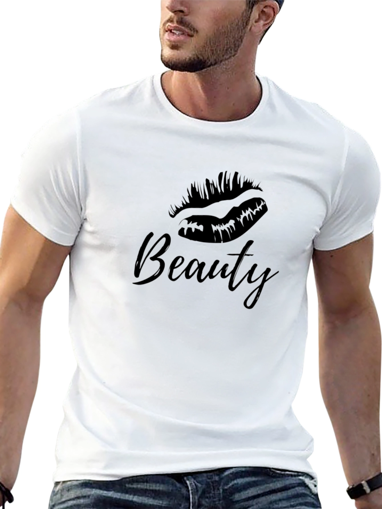 Beauty Lips Graphic Print T-Shirt - Casual Style