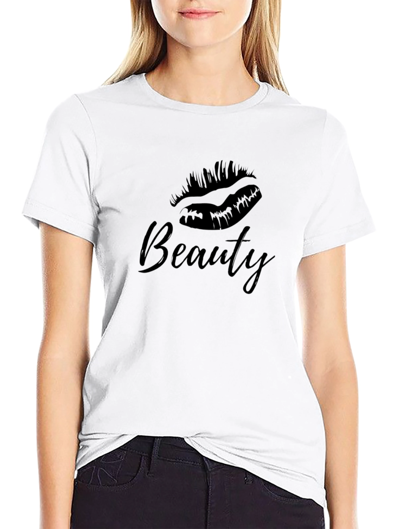 Beauty Lips Graphic Print T-Shirt - Casual Style