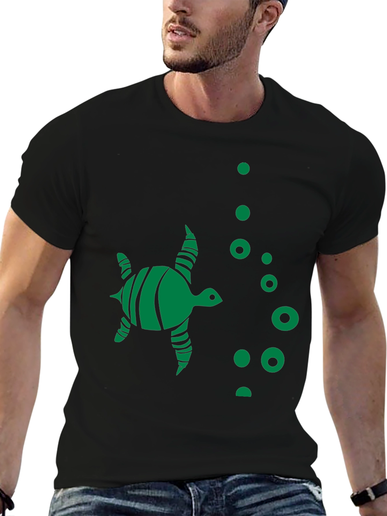 Turtle Graphic Tee - Black Crew Neck T-Shirt