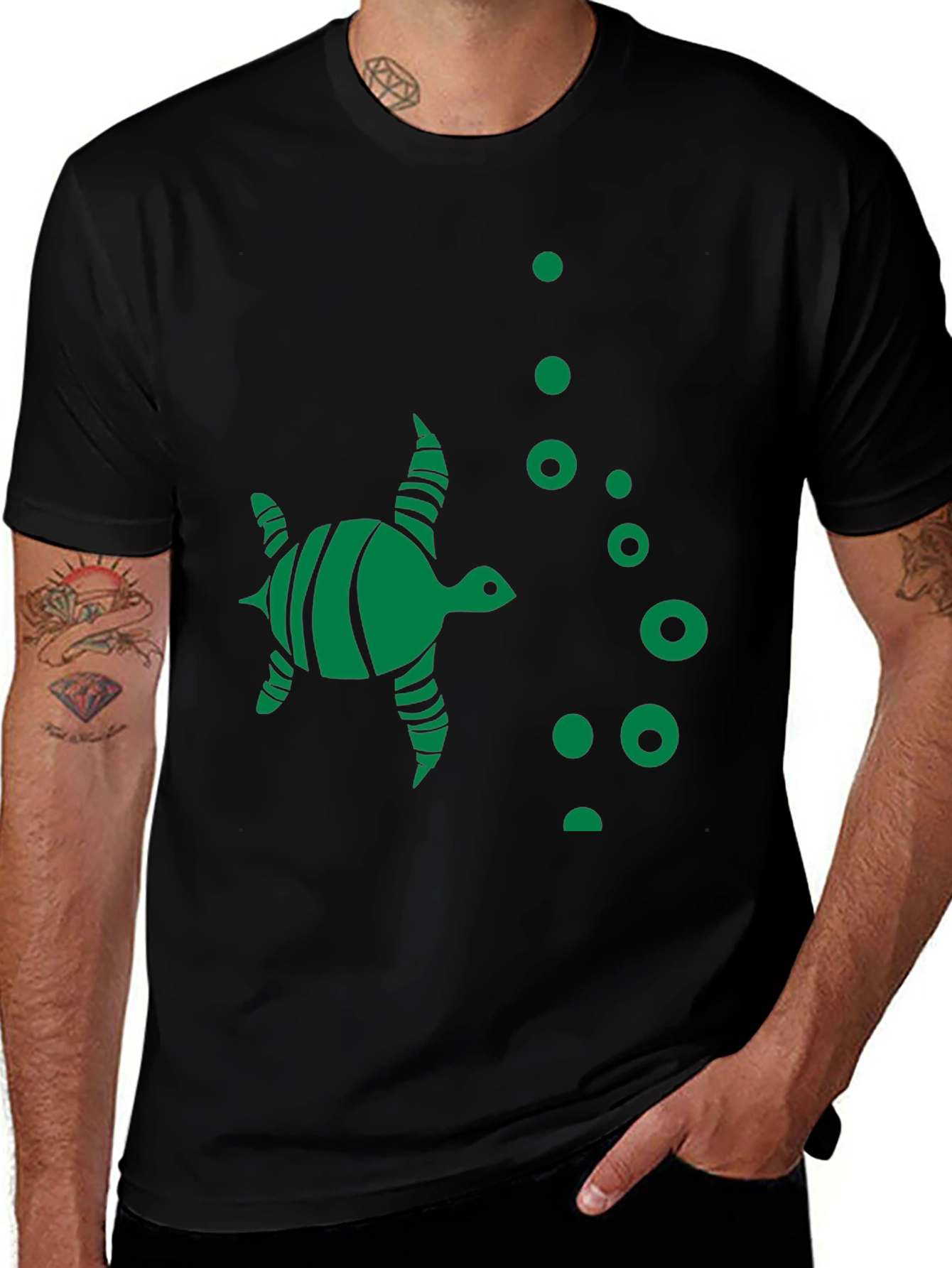 Turtle Graphic Tee - Black Crew Neck T-Shirt