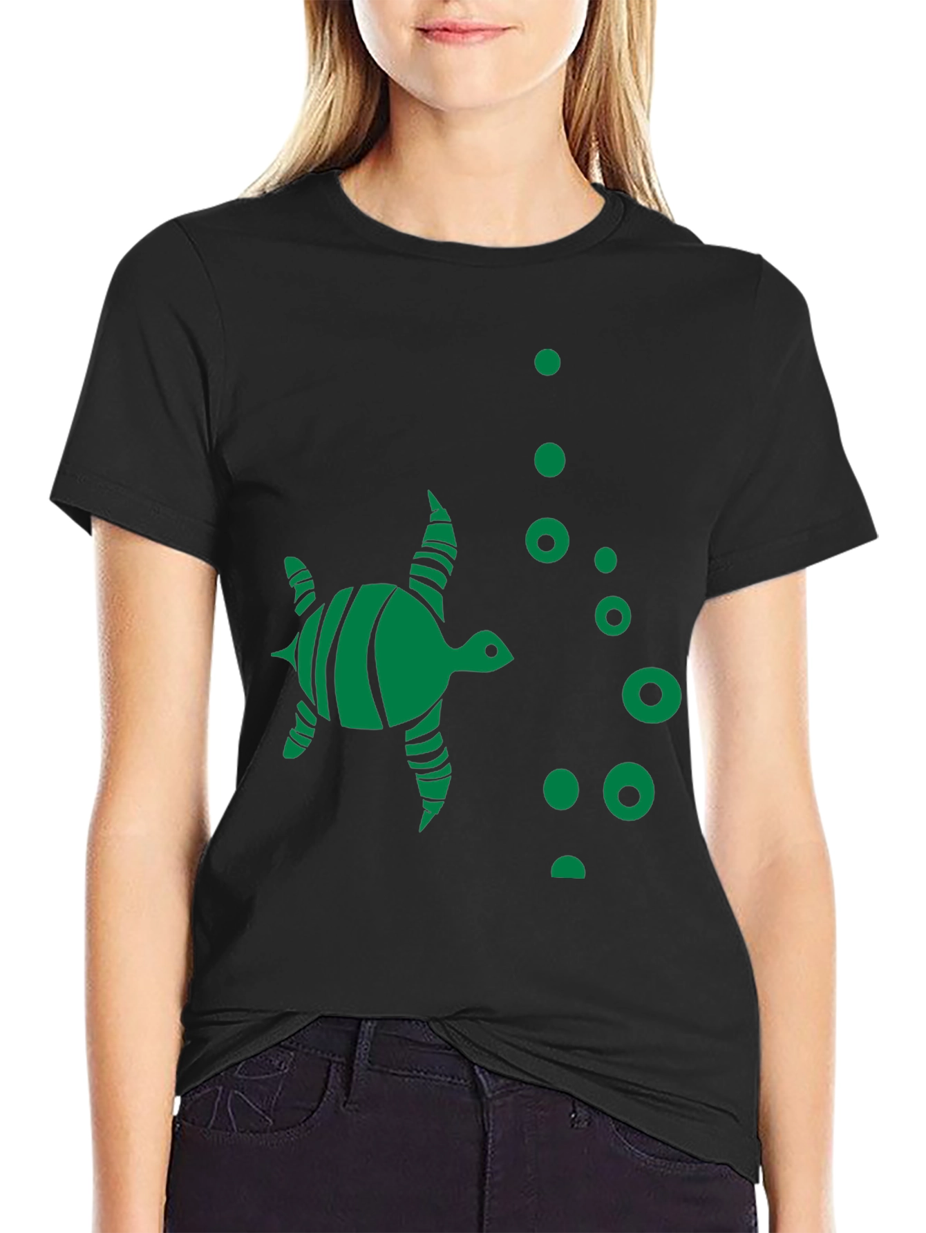Turtle Graphic Tee - Black Crew Neck T-Shirt