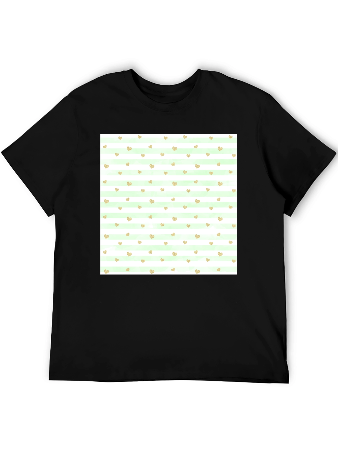 Striped Heart Pattern Black Tee