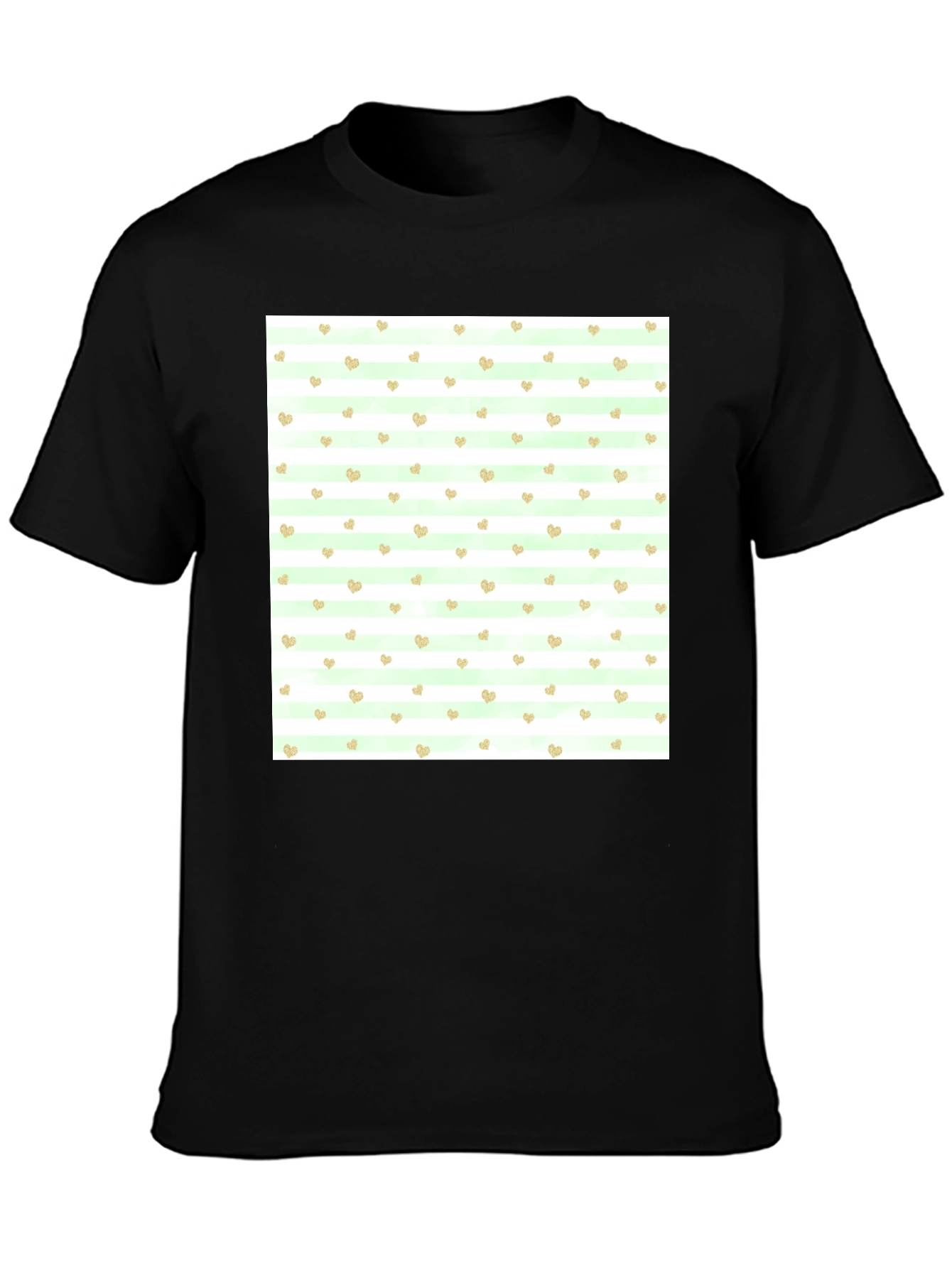 Striped Heart Pattern Black Tee