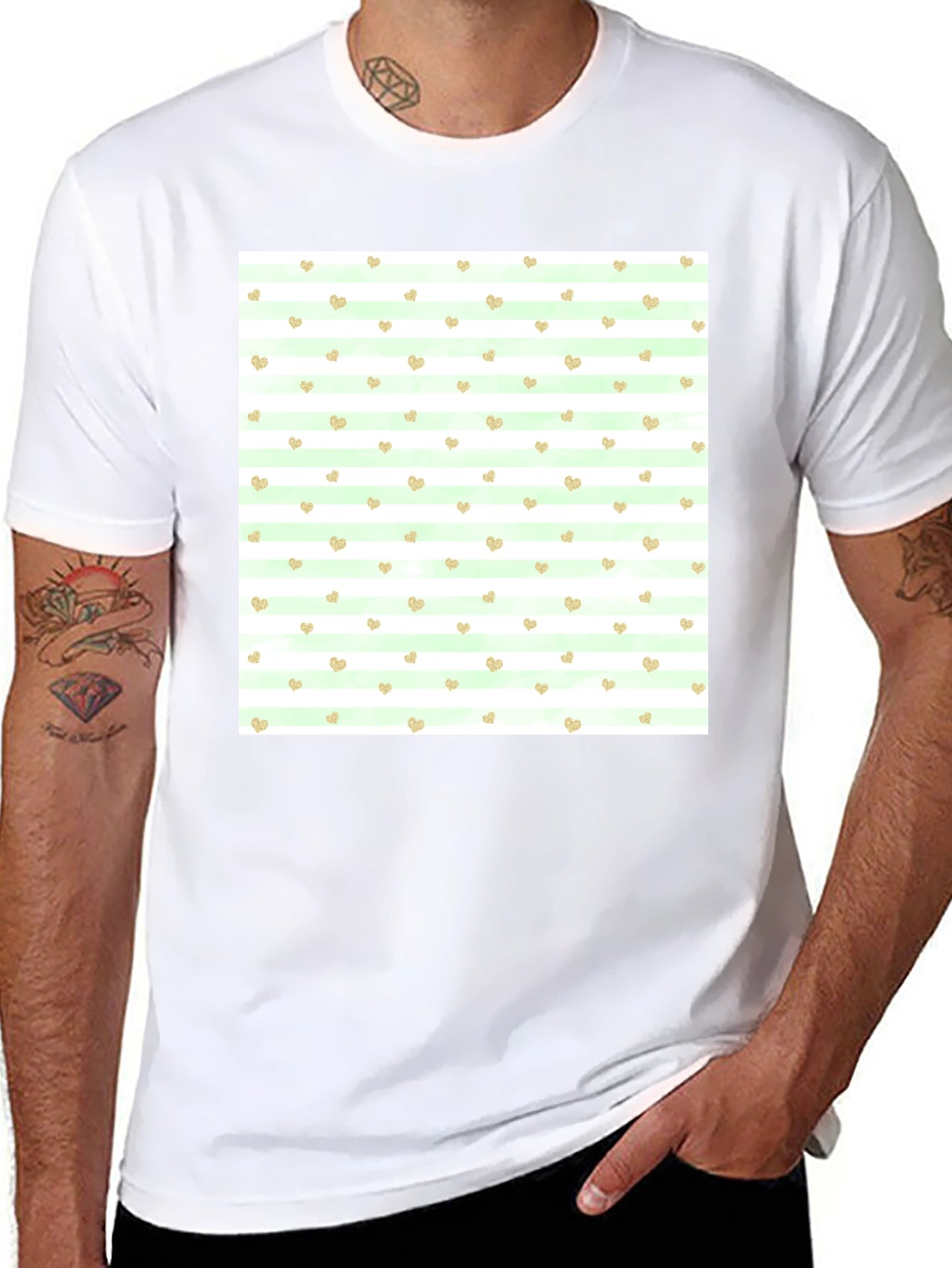 Striped Heart Pattern Black Tee