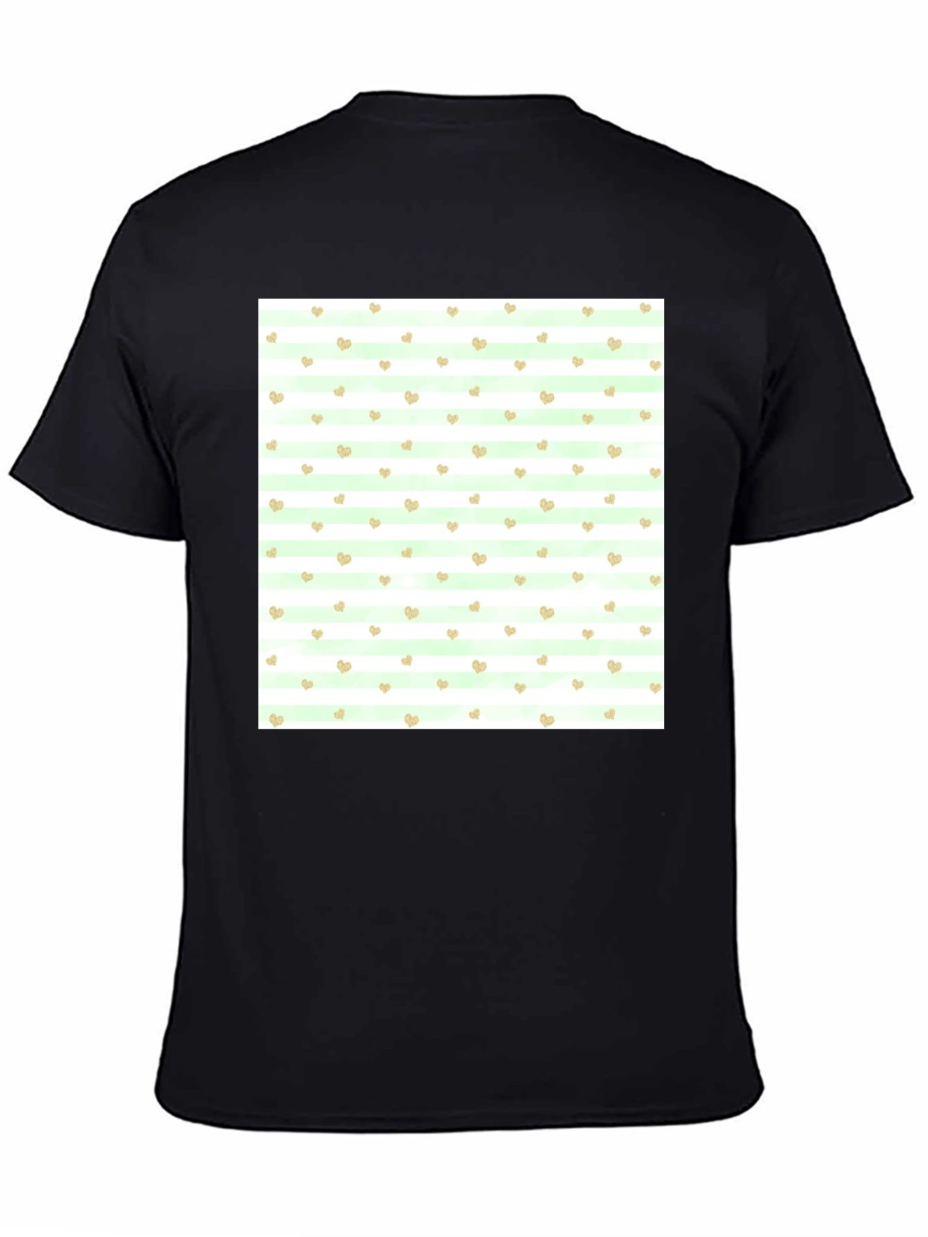 Striped Heart Pattern Black Tee