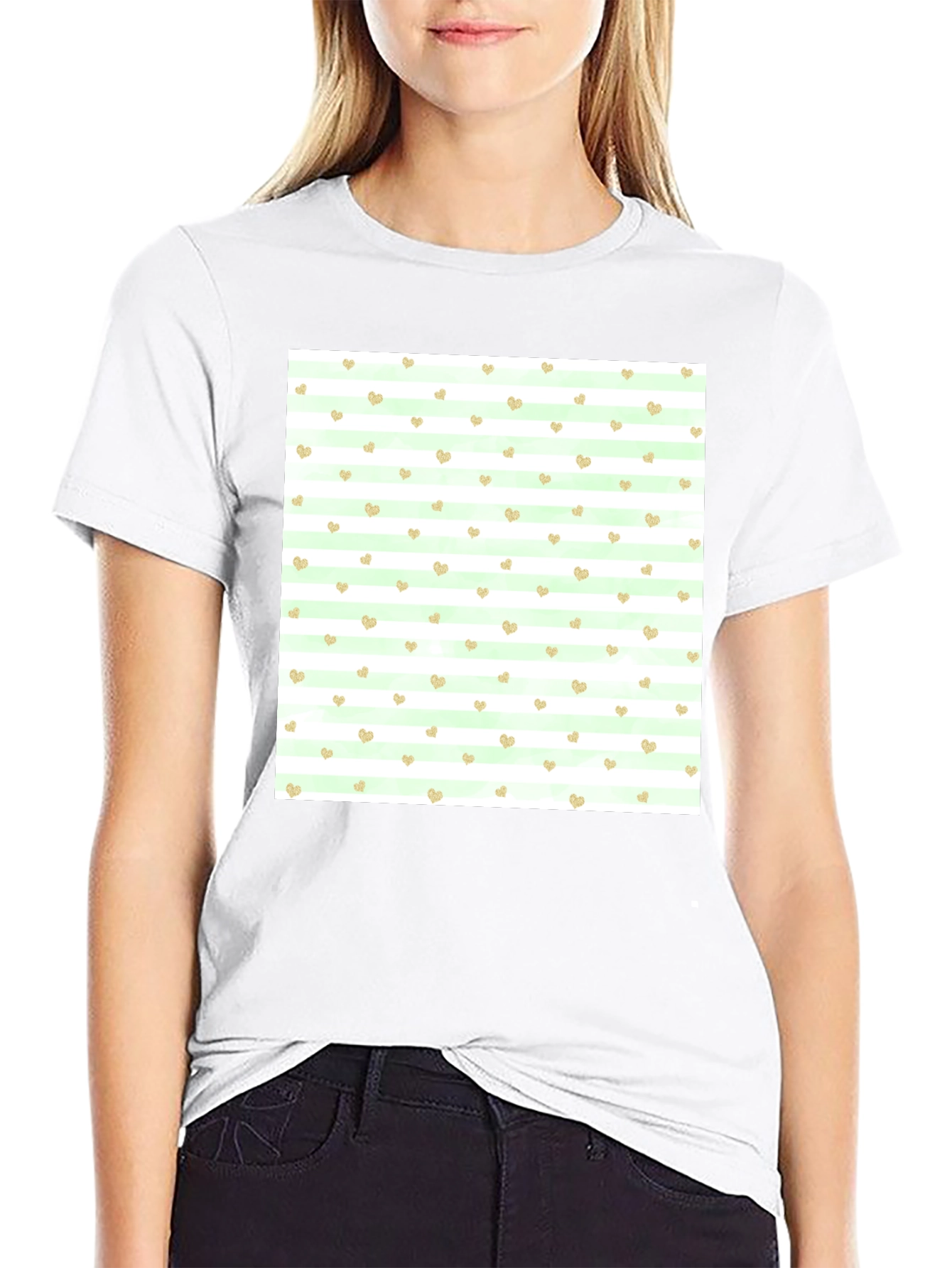 Striped Heart Pattern Black Tee
