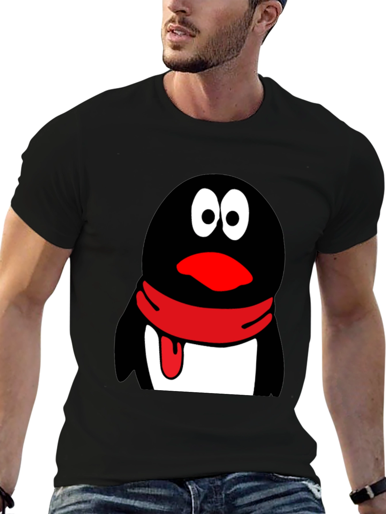 Cartoon Penguin Graphic Print Mens Black T-Shirt