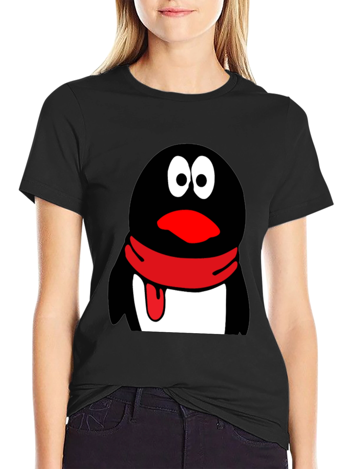 Cartoon Penguin Graphic Print Mens Black T-Shirt