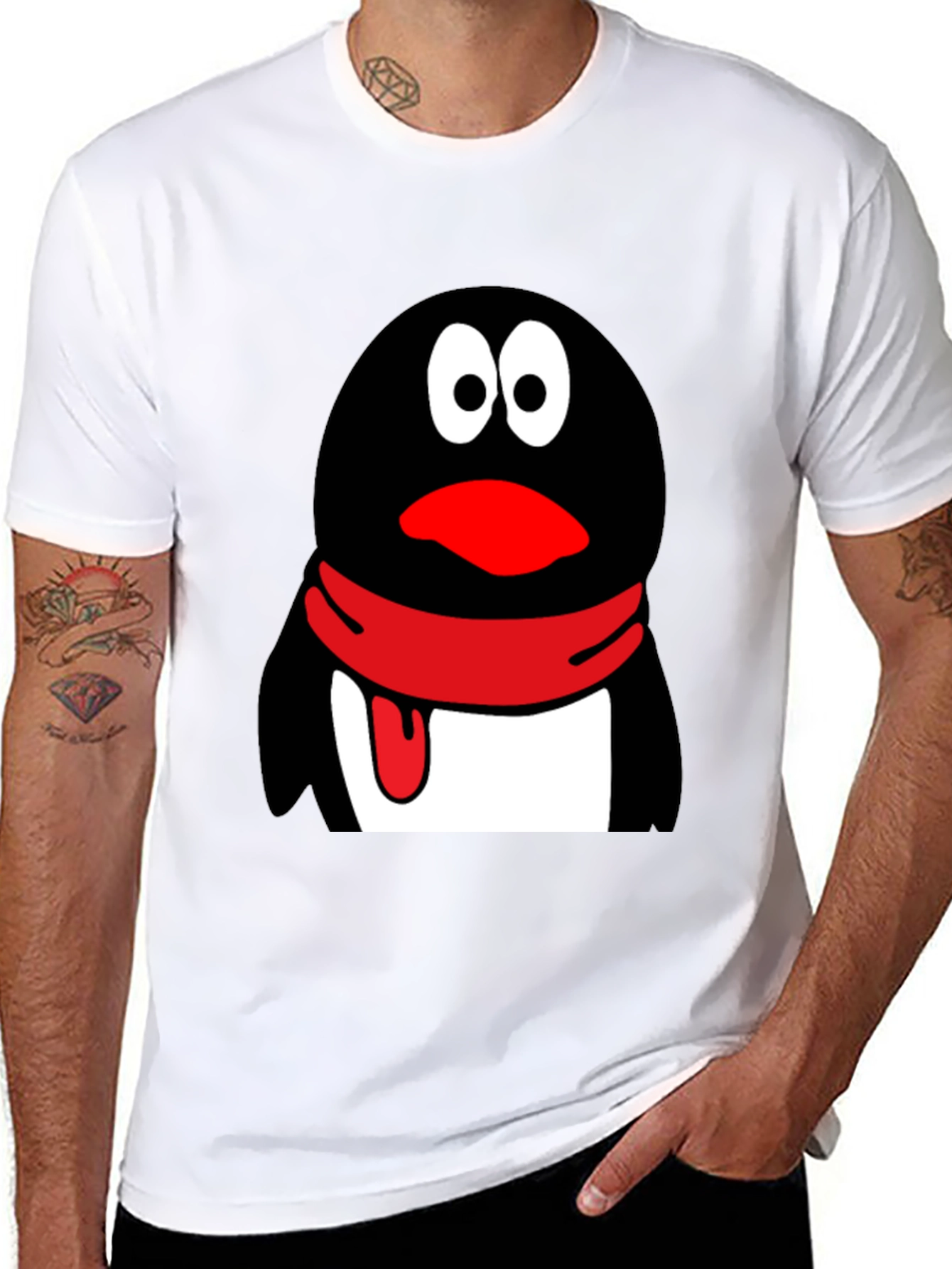 Cartoon Penguin Graphic Print Mens Black T-Shirt